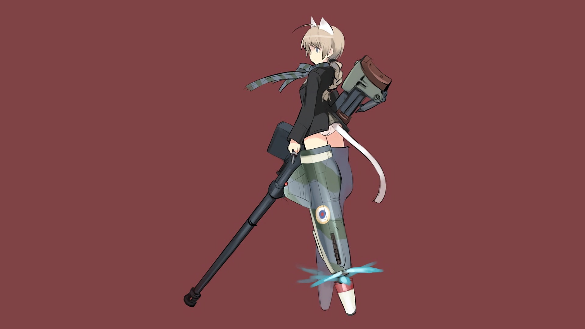 Wallpaper / shimada, waifu2x, gun, witches, blonde, lynette, tail, bishop, fumikane, weapon, com, scarf, animal, ears, konachan, underwear, hair, panties, strike, 1080P free download