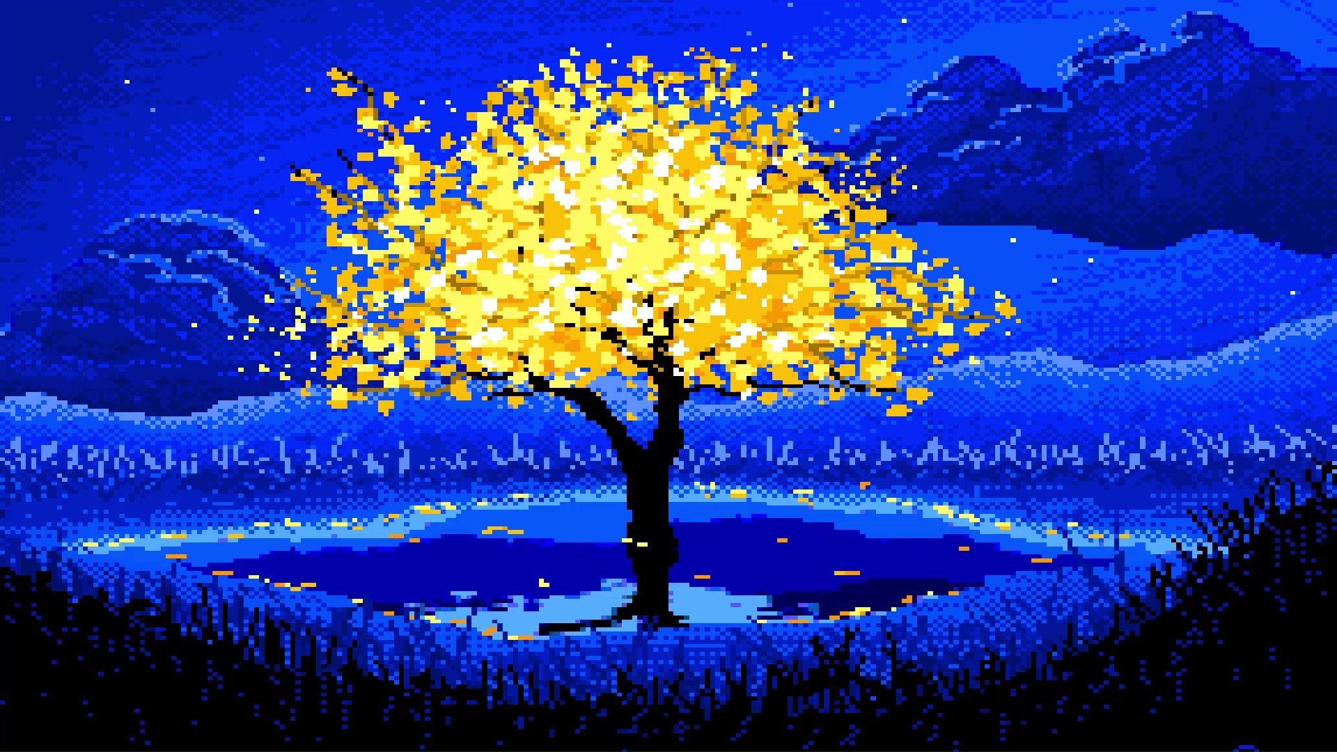 Yellow Autumn Tree Pixel Live Wallpaper