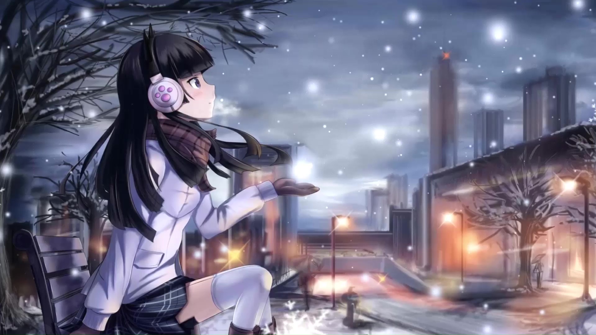 Lonely Anime Girl Sitting Alone At Christmas Live Wallpaper