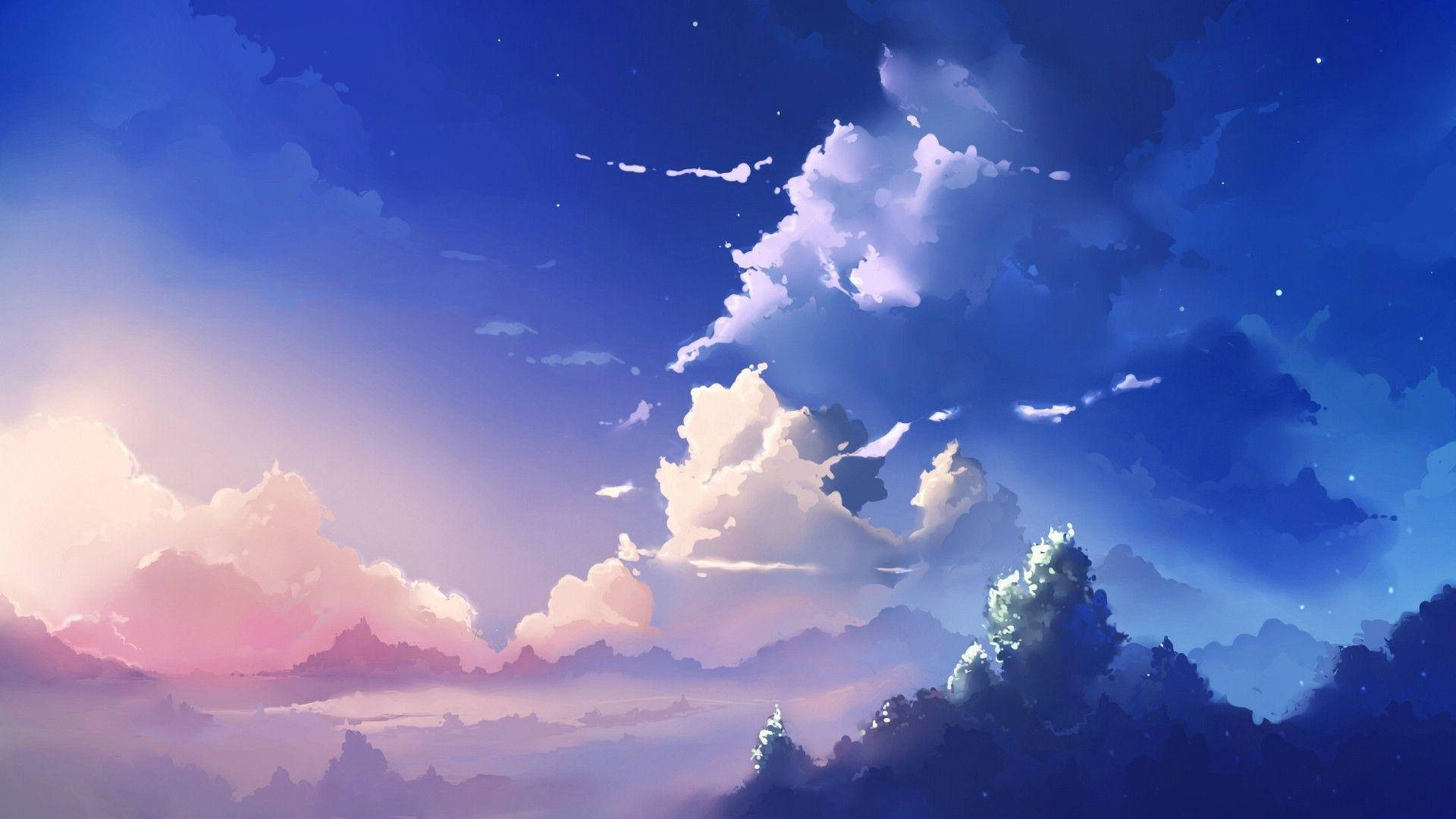Download Purple Clouds Aesthetic Anime Scenery Wallpaper