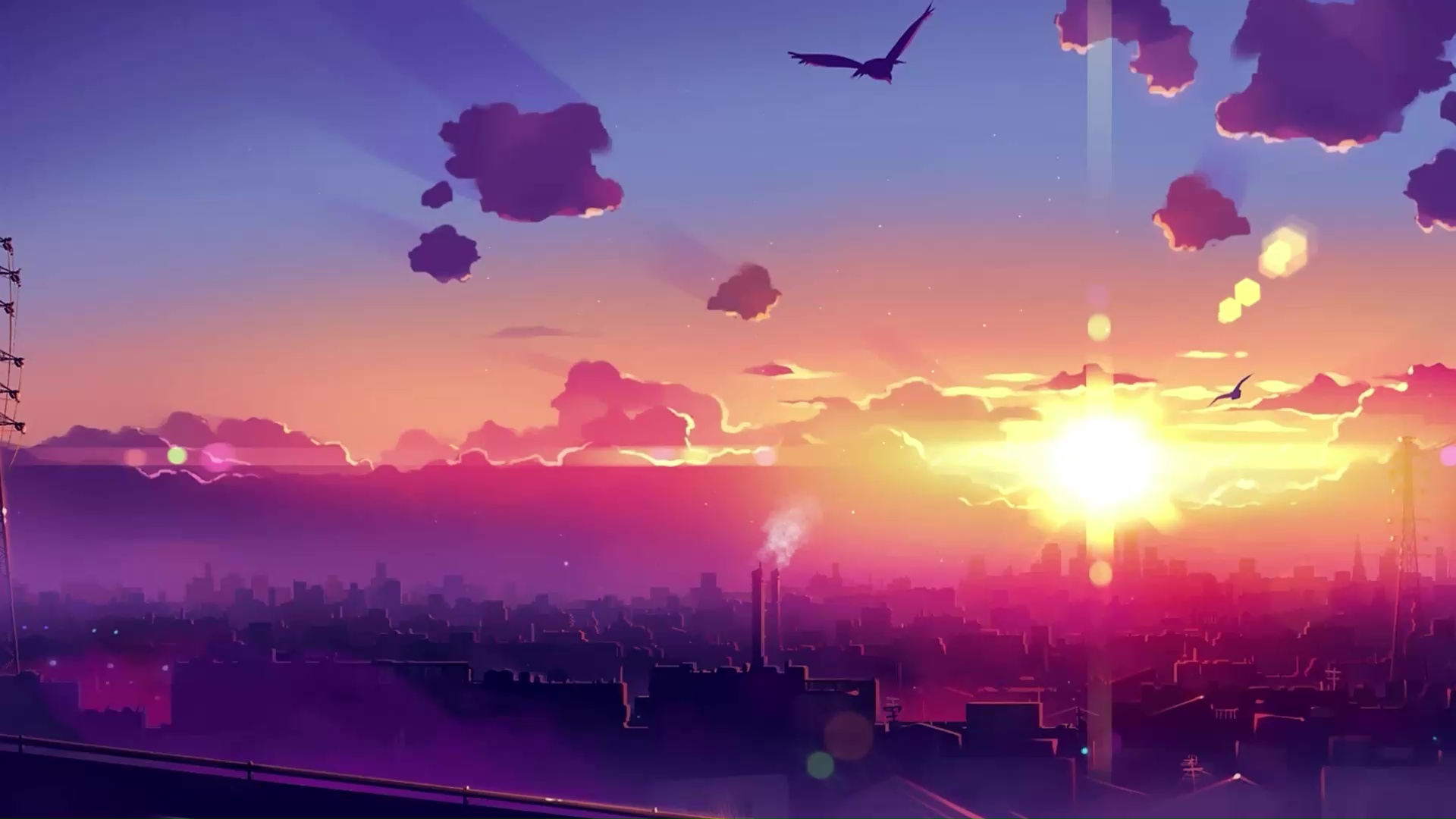 Beautiful Purple Sunset Sky City Live Wallpaper