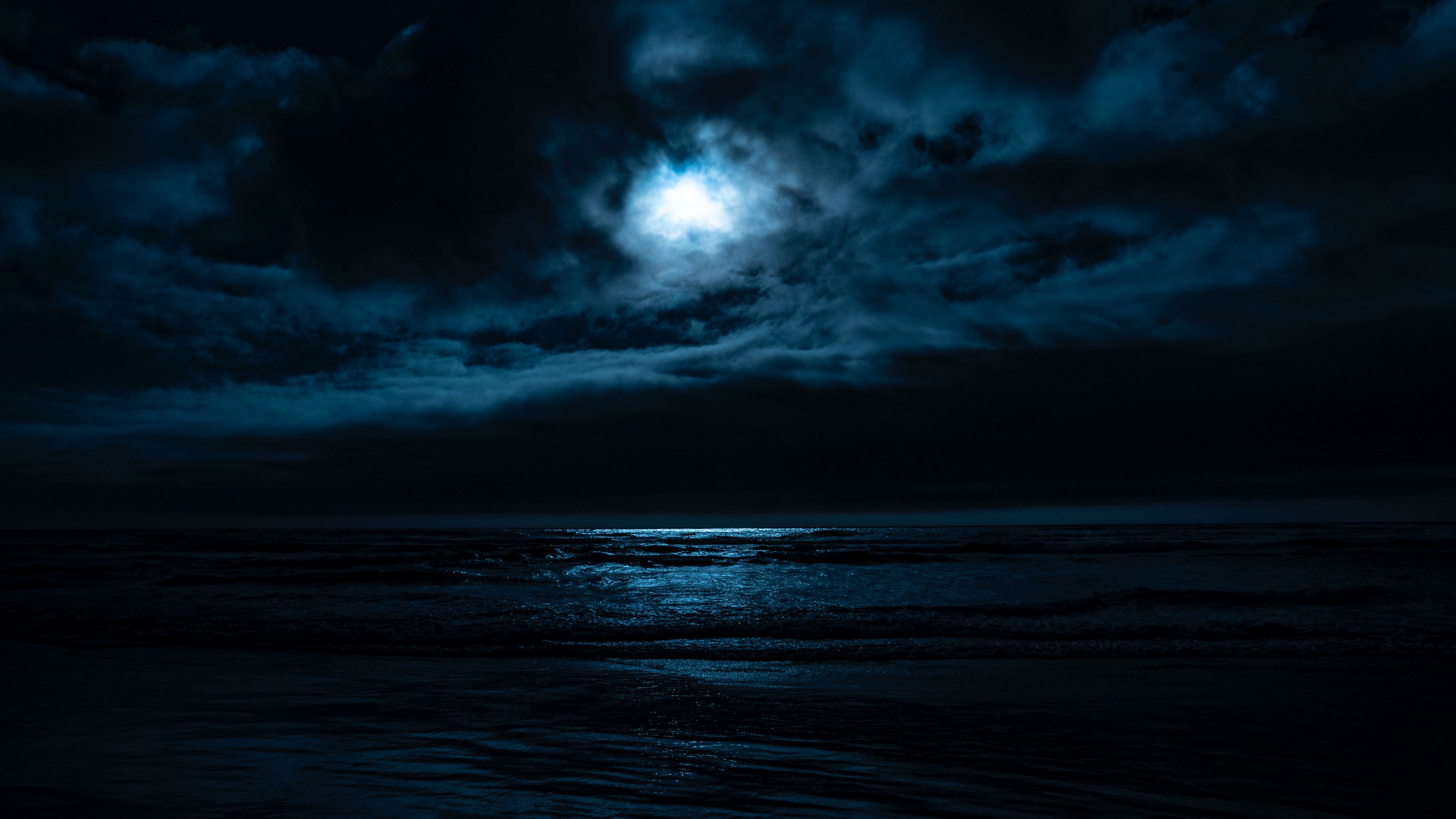 Download wallpaper 3840x2160 sea, night, moon, horizon 4k uhd 16:9 HD background