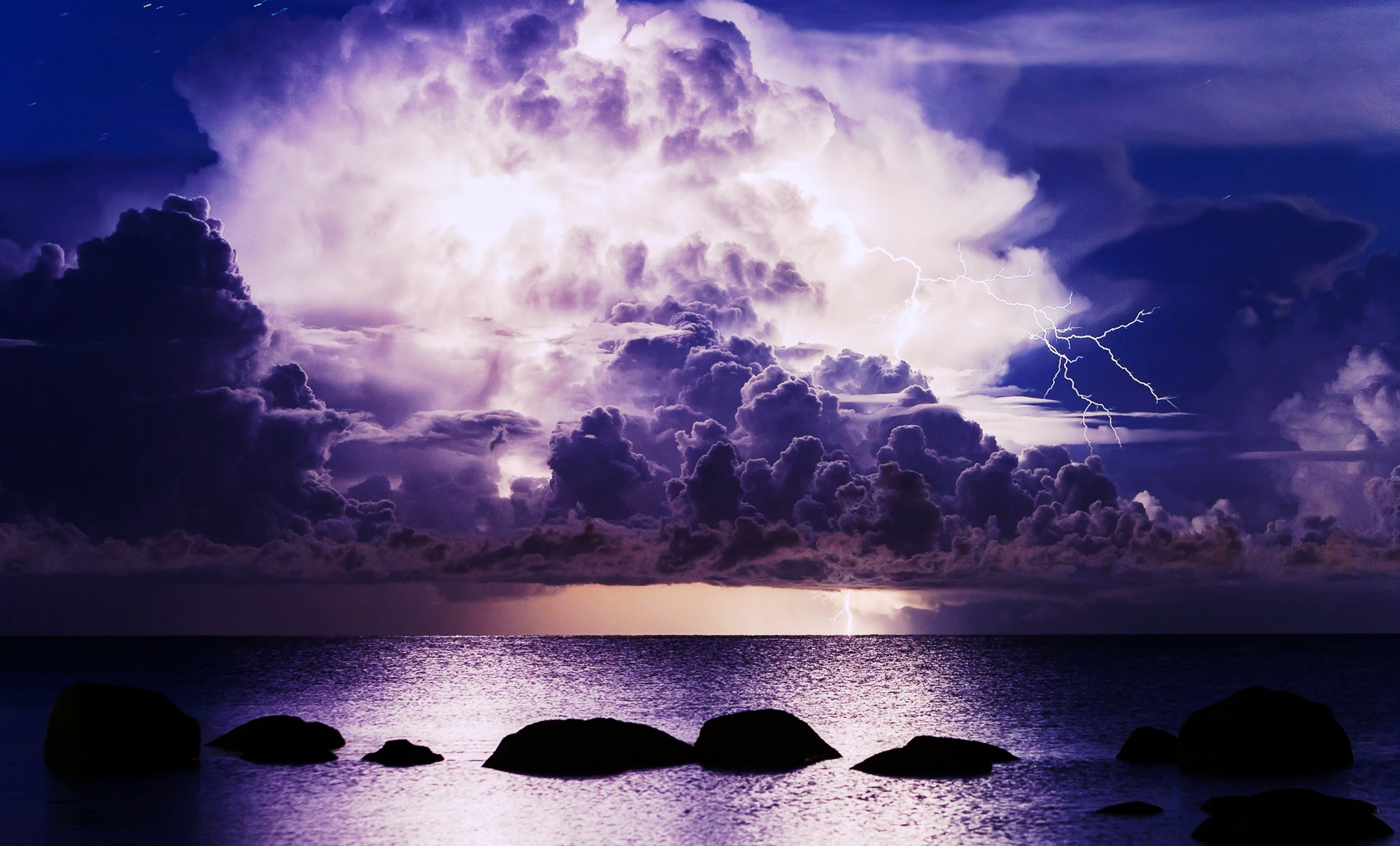HD desktop wallpaper: Landscape, Nature, Sky, Sea, Night, Lightning, Ocean, Earth, Storm, Cloud download free picture