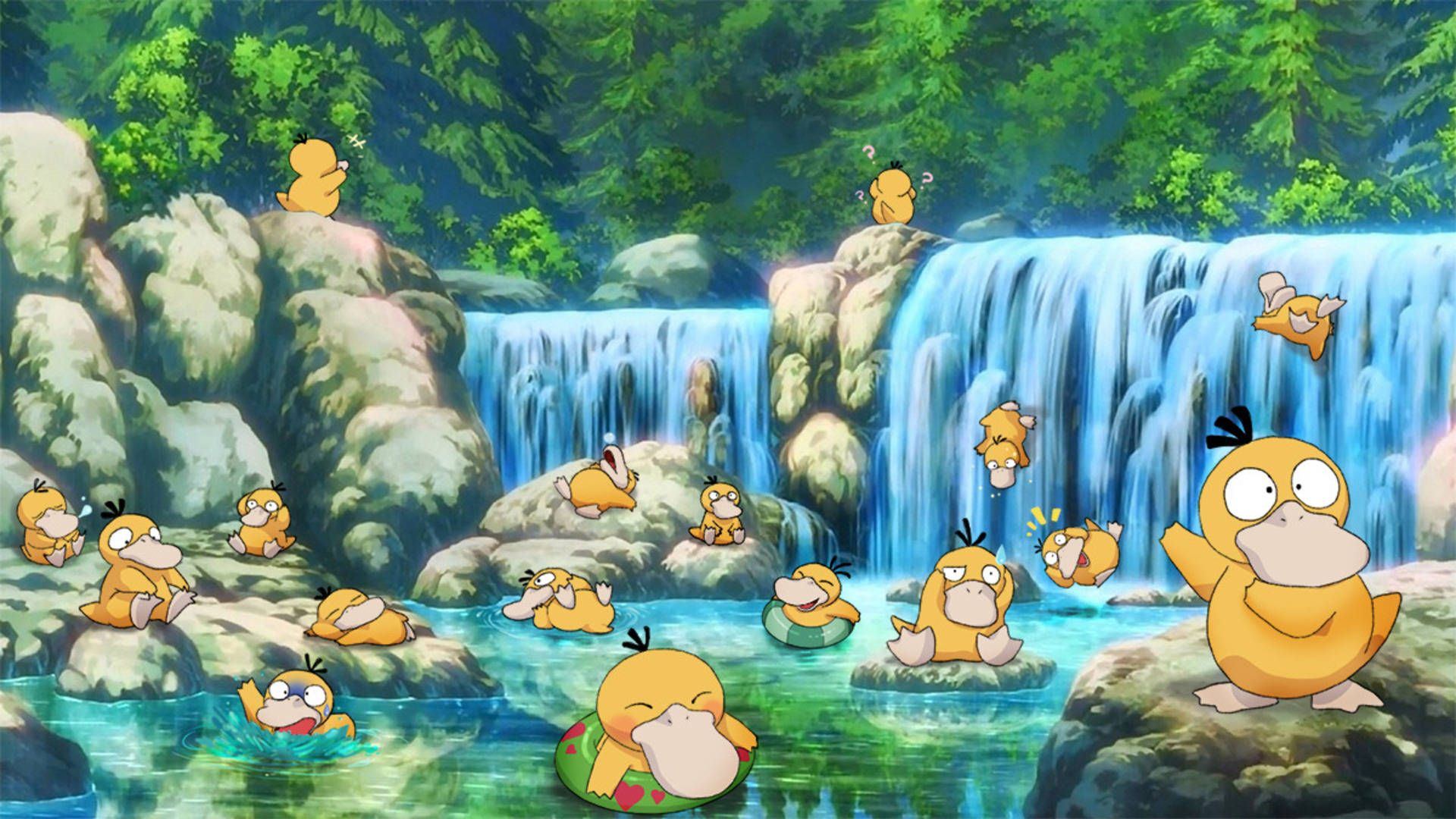 Download Psyducks In Waterfalls Wallpaper