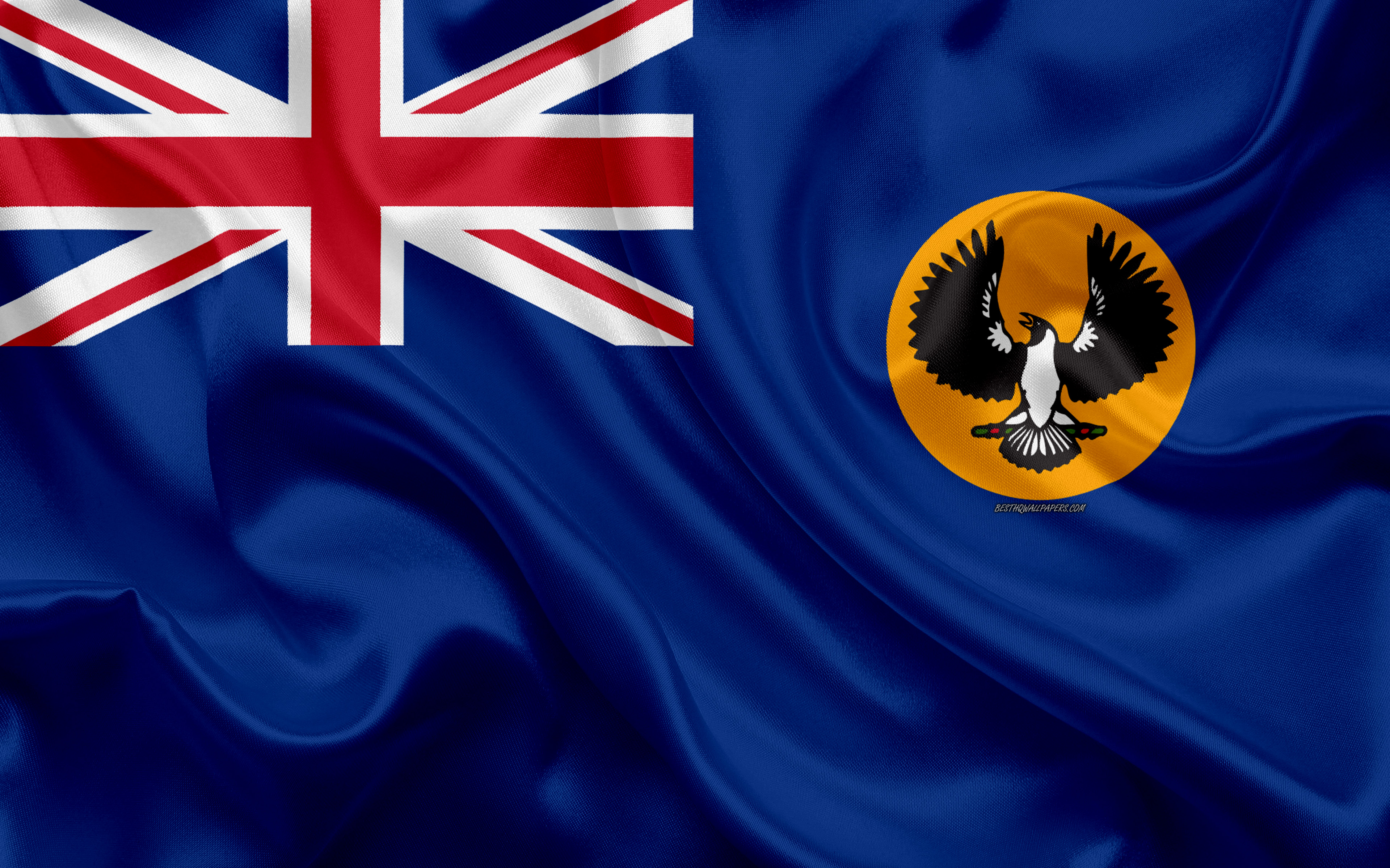 Download wallpaper Flag of South Australia, 4k, silk texture, national flag, Australian State, national symbol, South Australia, flag, Australia for desktop with resolution 3840x2400. High Quality HD picture wallpaper