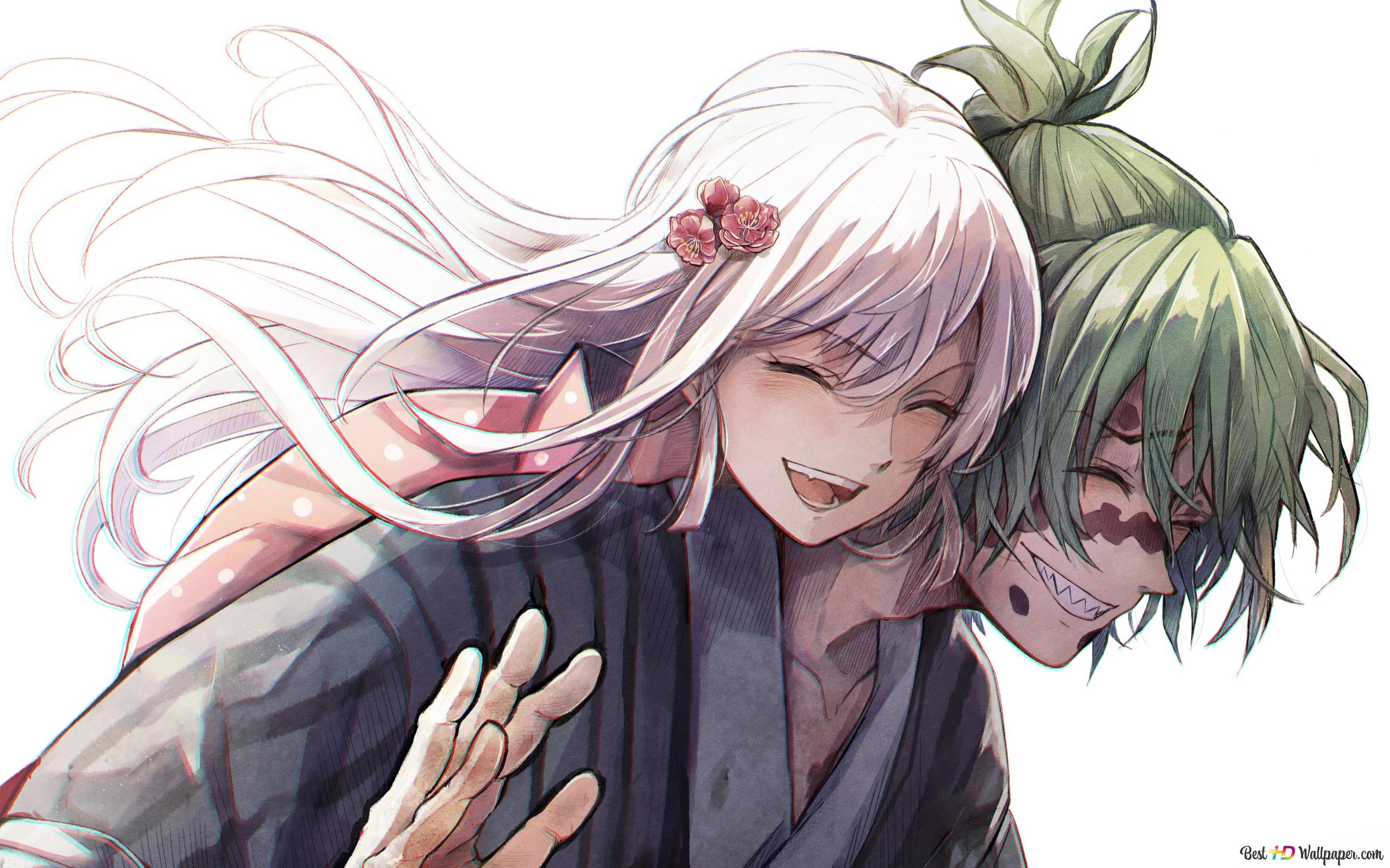 Demon slayer: kimetsu no yaiba daki and gyutaro very happy 2K wallpaper download