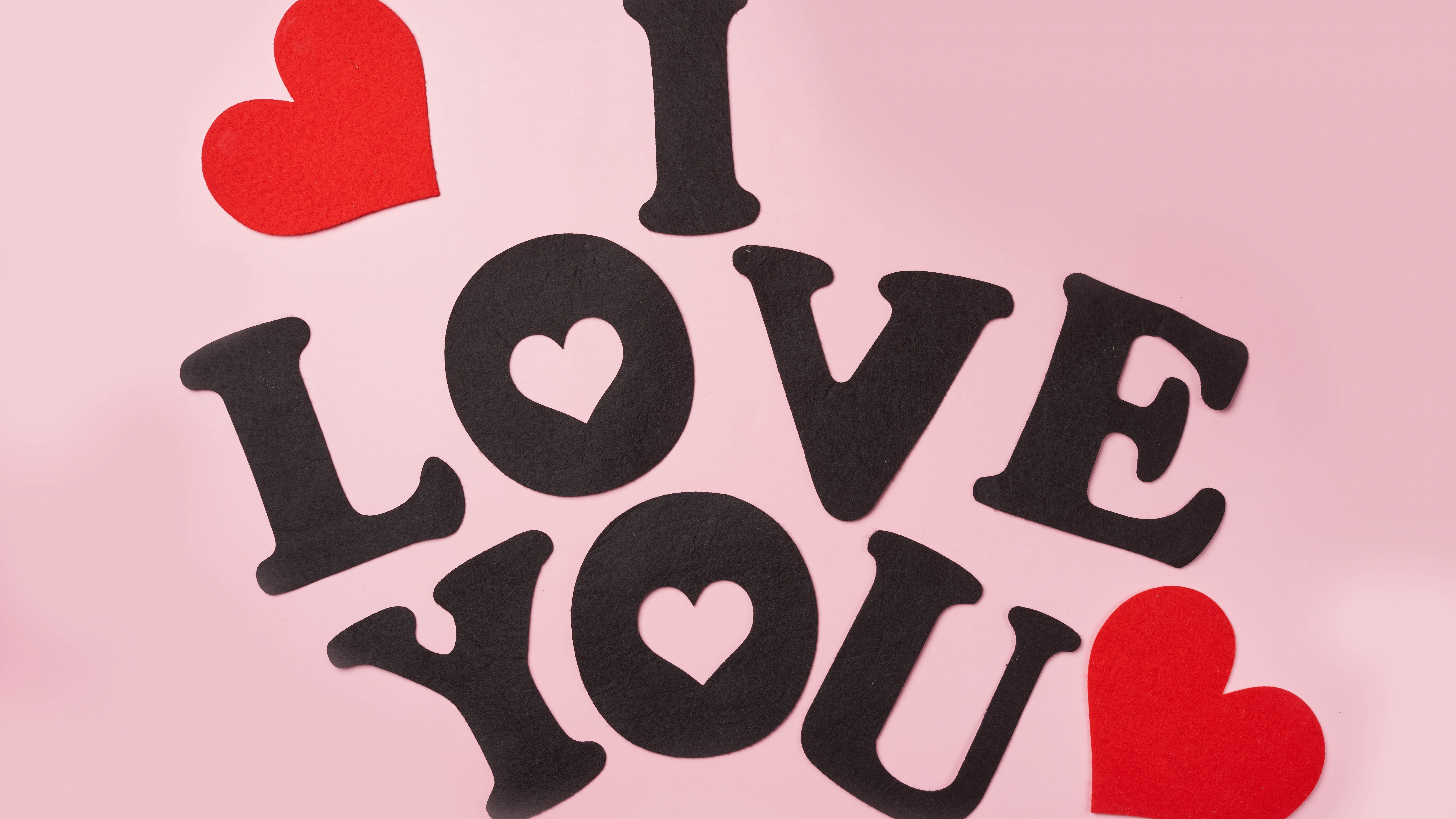 I Love You Wallpaper 4K, Red hearts, Pink background