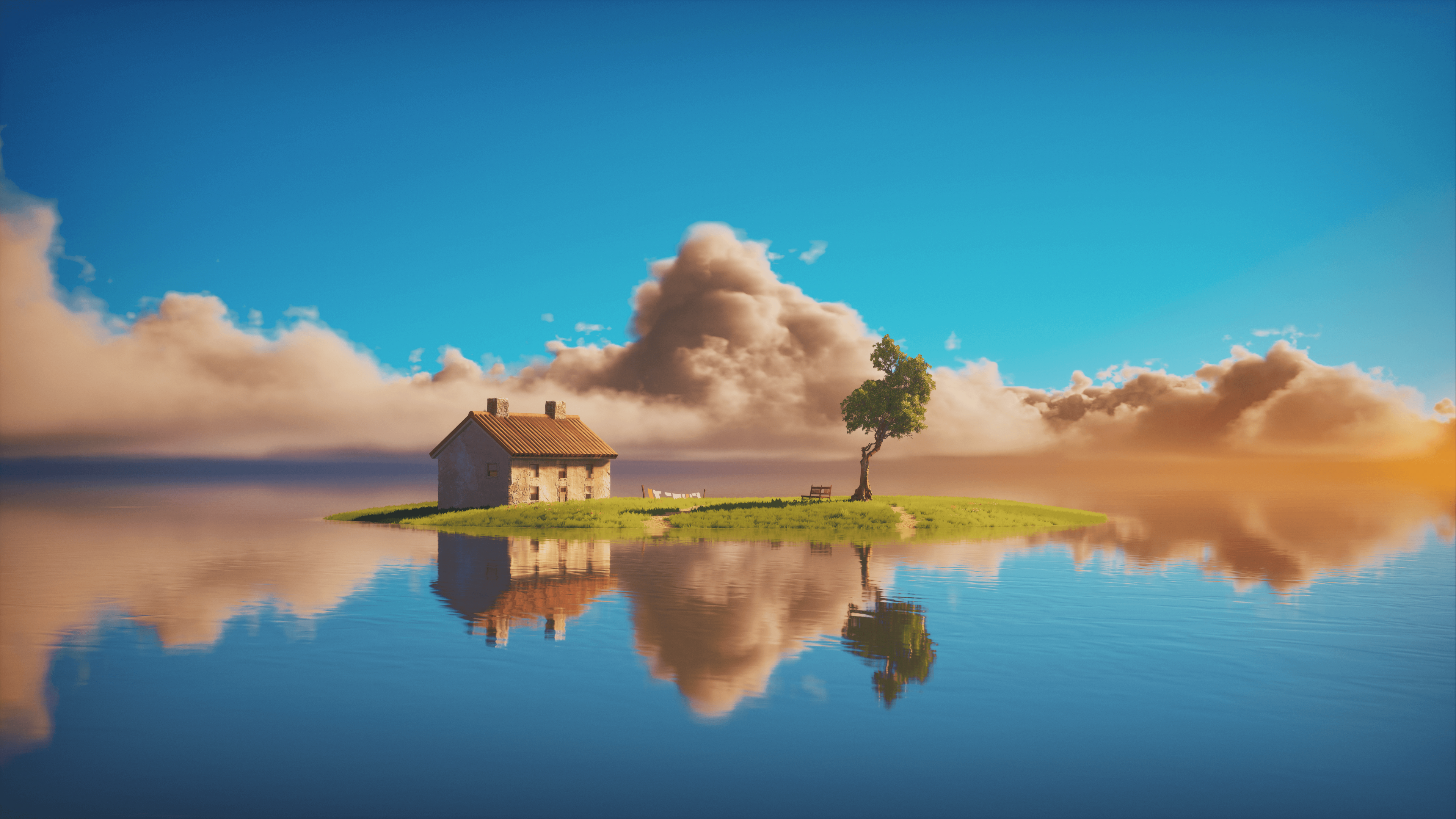 Island Wallpaper 4K, Sunny day, Daylight, Blue Sky