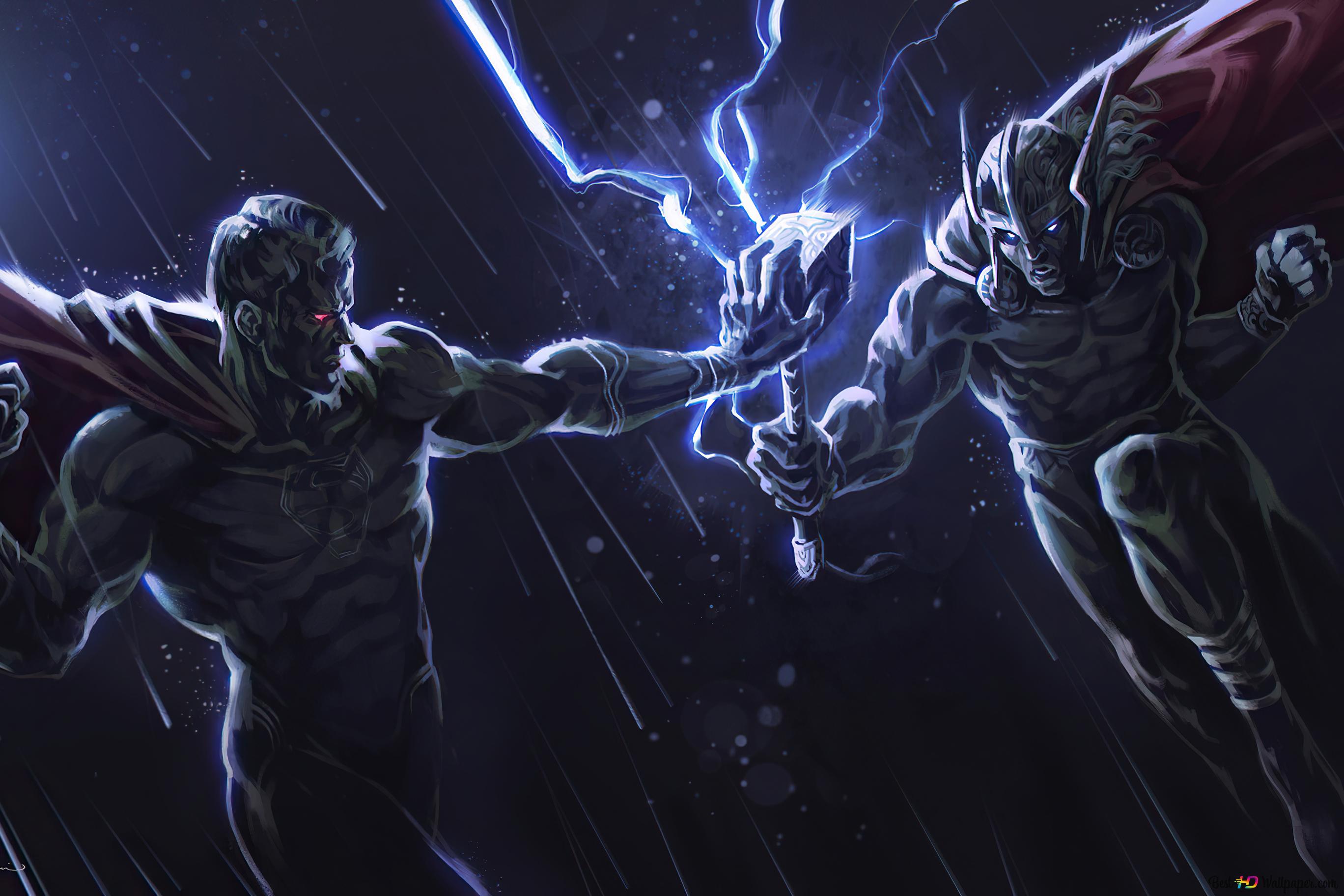 Superman Vs Thor (Marvel DC) Superheroes 4K wallpaper download