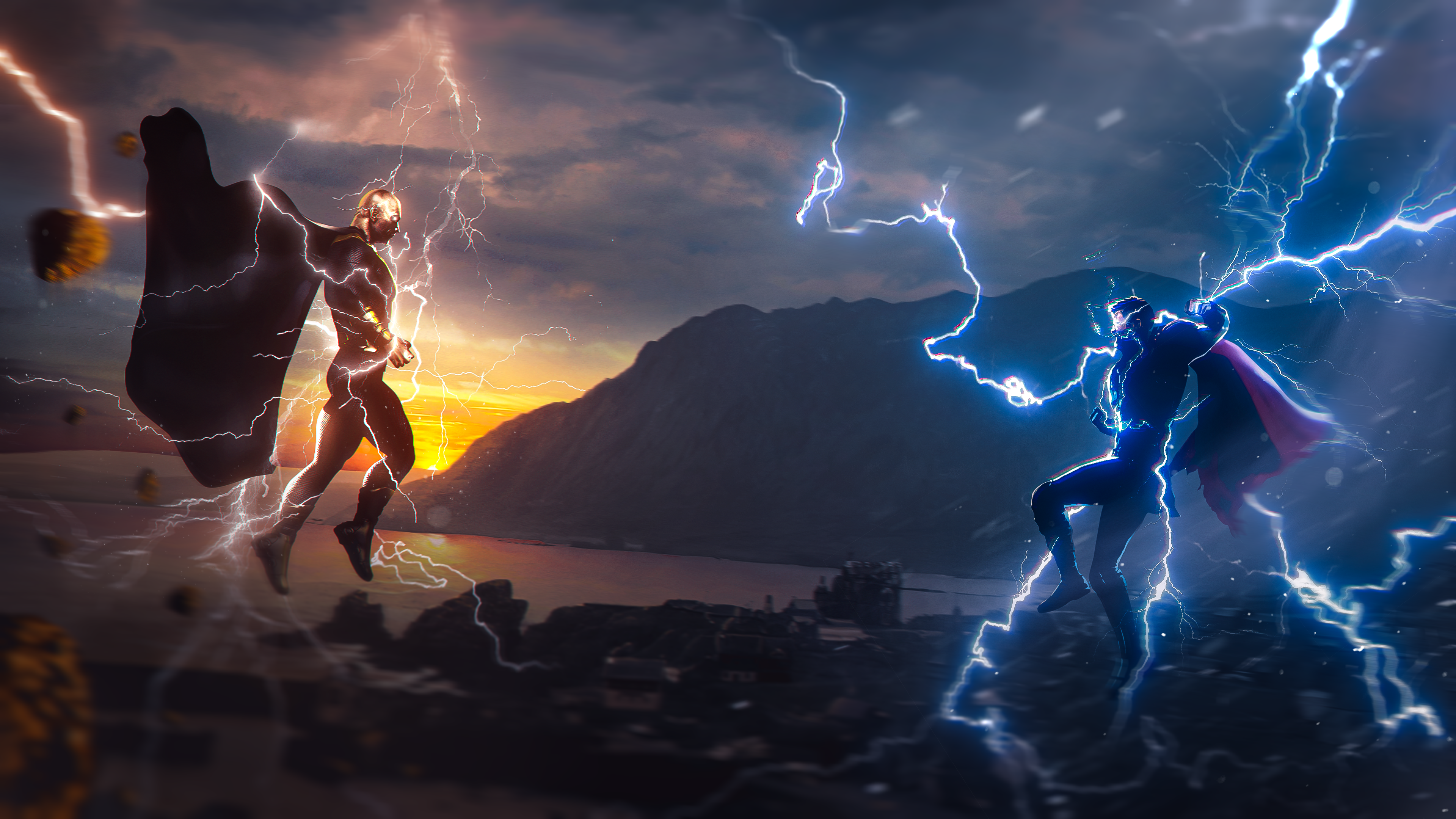 Black Adam vs Thor Wallpaper 4K