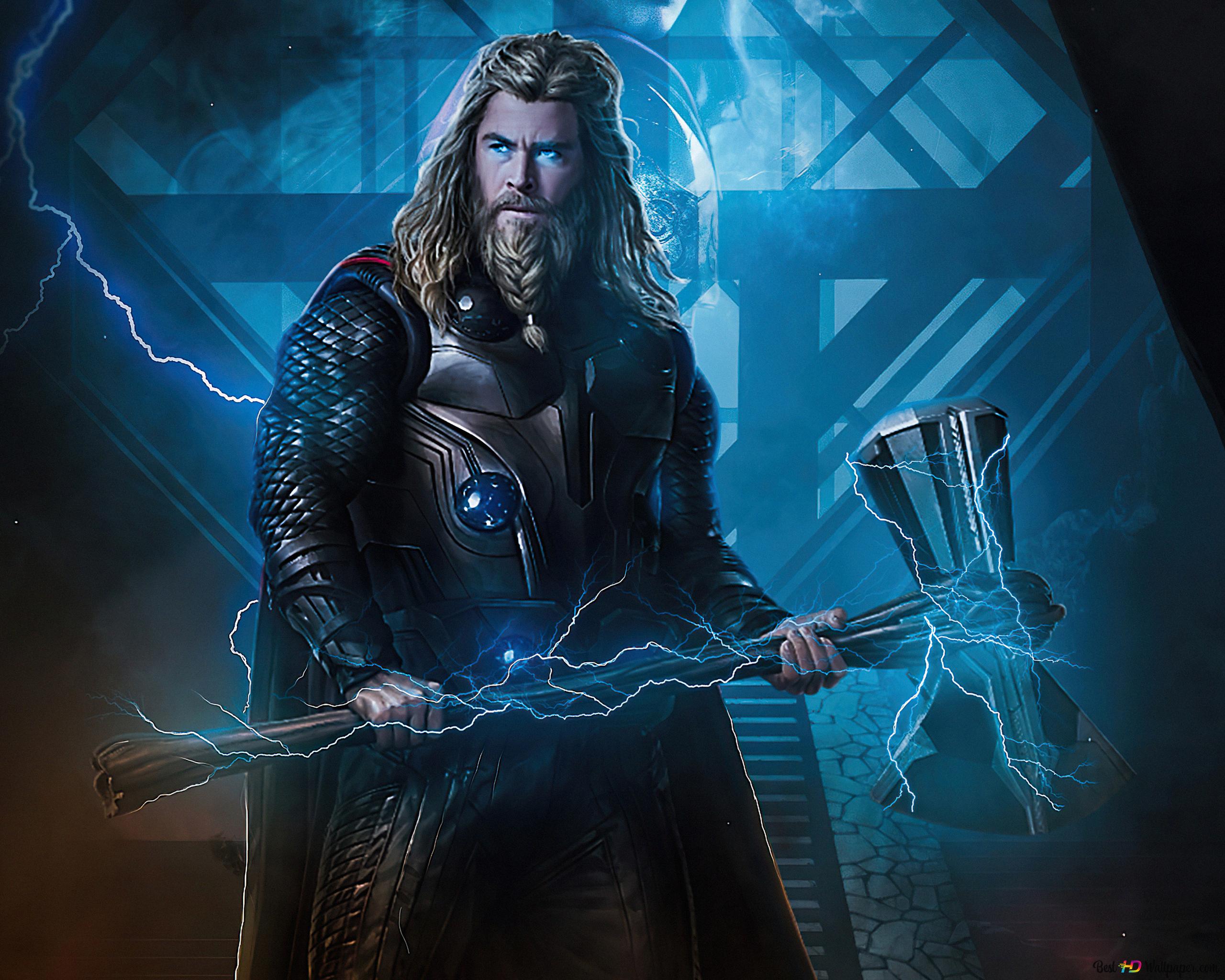 Thor With His Axe And Thunder 4K wallpaper download