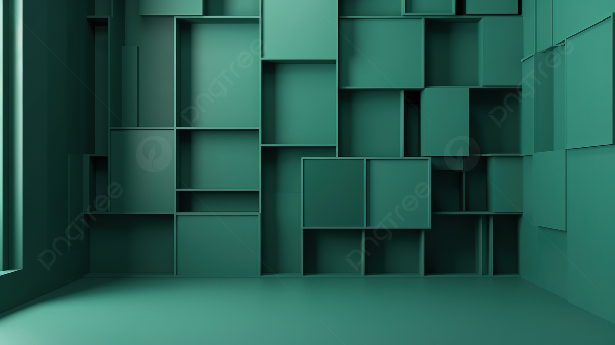 Green Cubic Wall With Shelves And Bookcase Background, 3D Background Green Wall Floor Square Minimal Corner 3D Render, HD Photography Photo Background Image And Wallpaper for Free Download