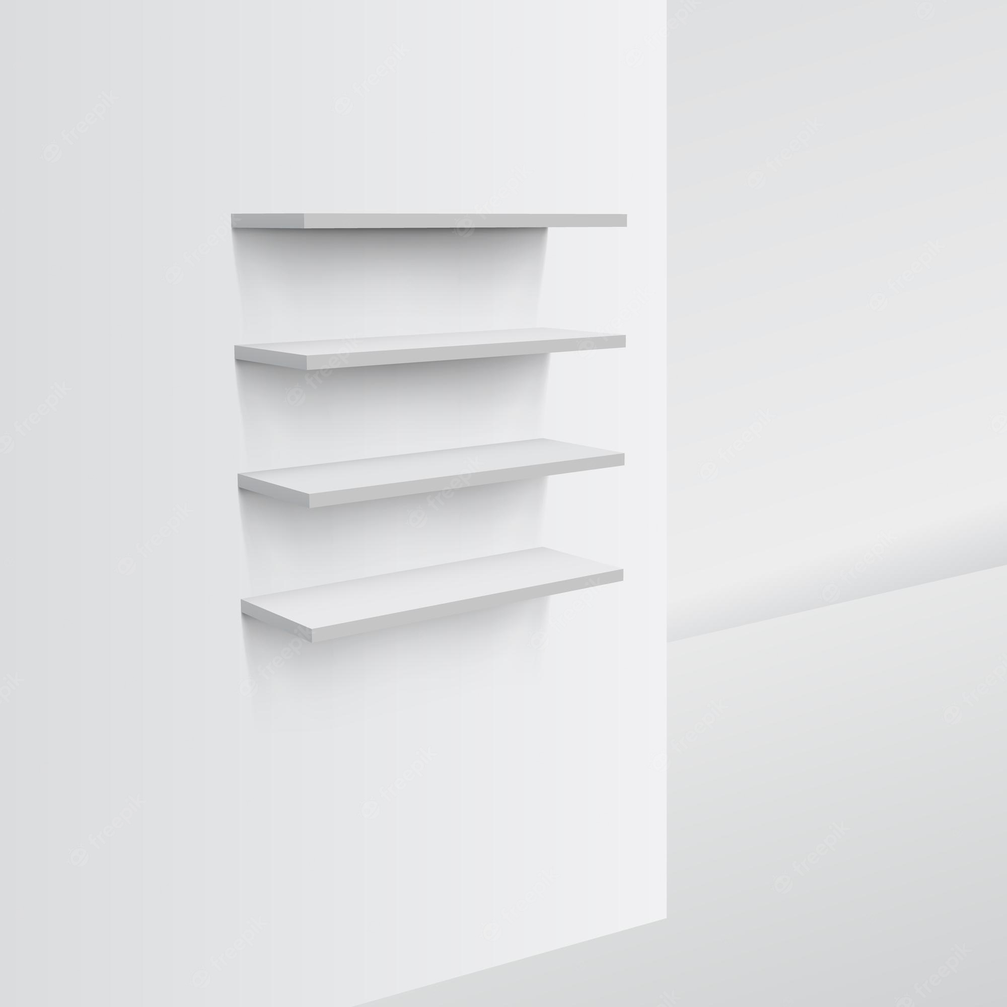 Premium Vectord empty white shop shelf on wall