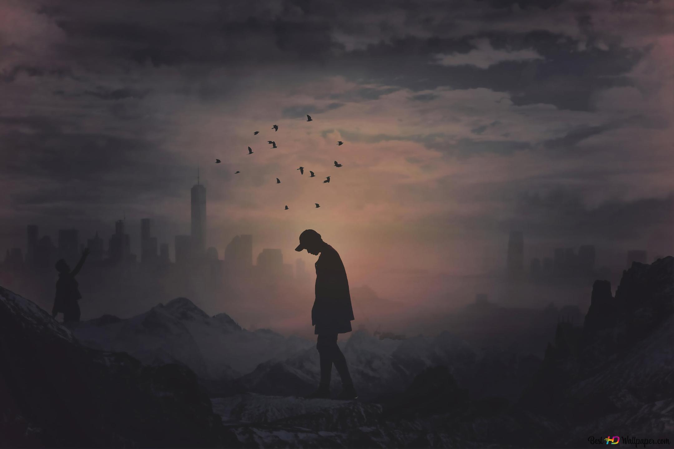 Alone Boy Lost Himself On Dark 4K wallpaper download