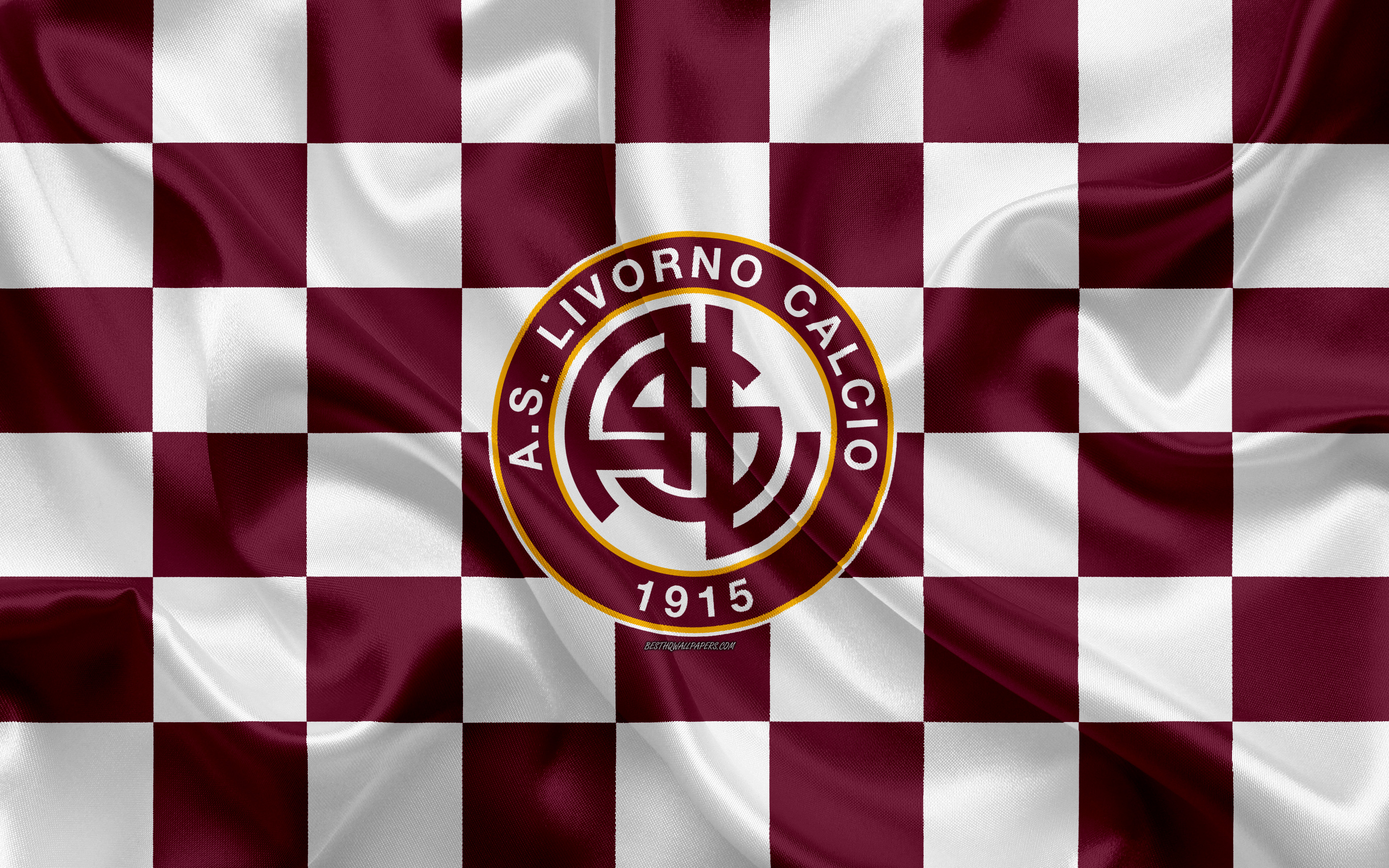 Download wallpaper AS Livorno Calcio, 4k, logo, creative art, burgundy white checkered flag, Italian football club, Serie B, emblem, silk texture, Livorno, Italy, football, Livorno FC for desktop with resolution 3840x2400. High