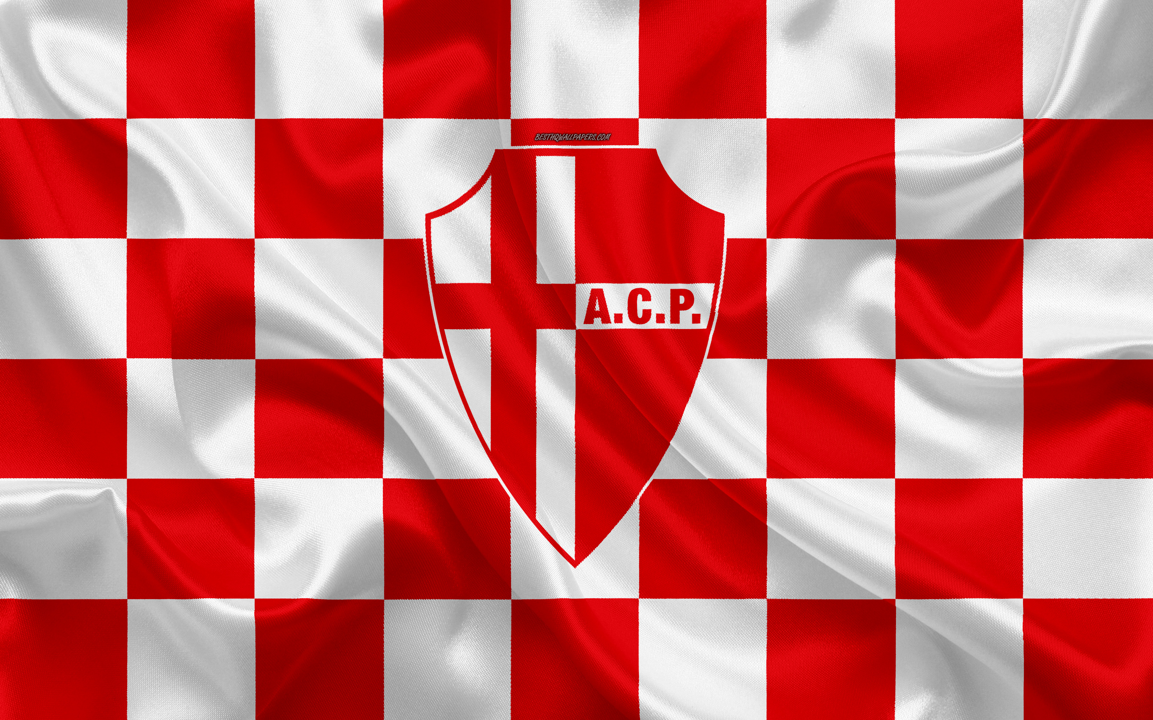 Download wallpaper Padova Calcio, 4k, logo, creative art, red and white checkered flag, Italian football club, Serie B, emblem, silk texture, Padua, Venice, Italy, football, Padova FC for desktop with resolution 3840x2400