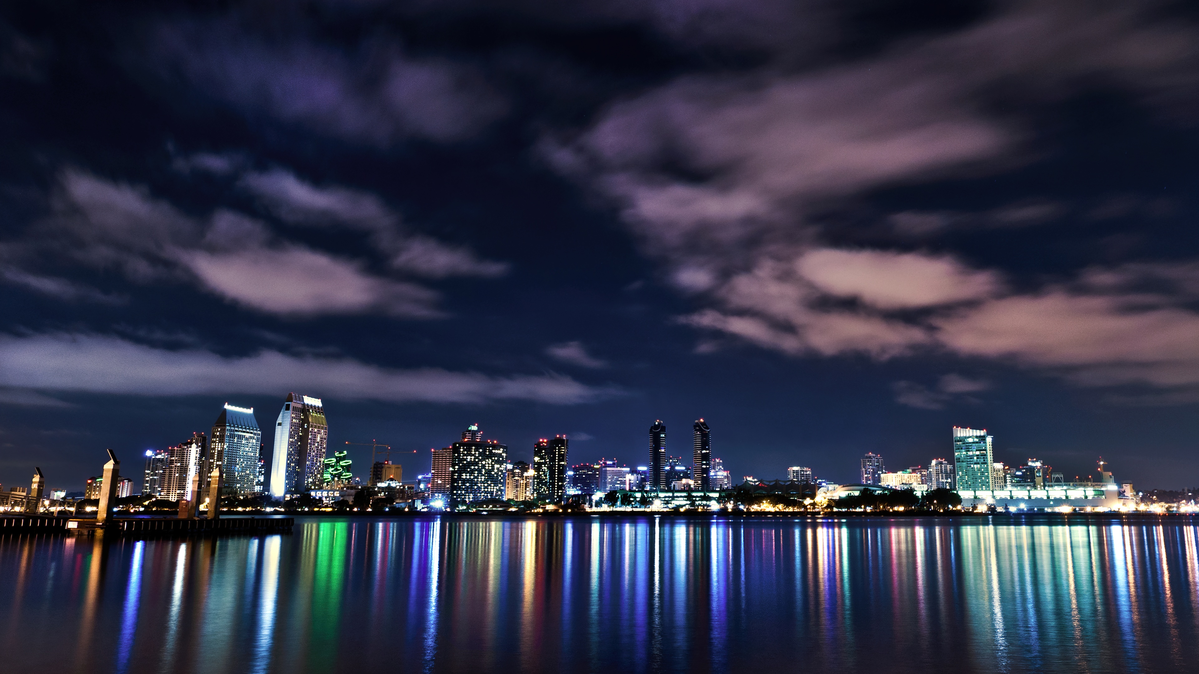 San Diego Wallpaper 4K, Cityscape, Night, Reflections