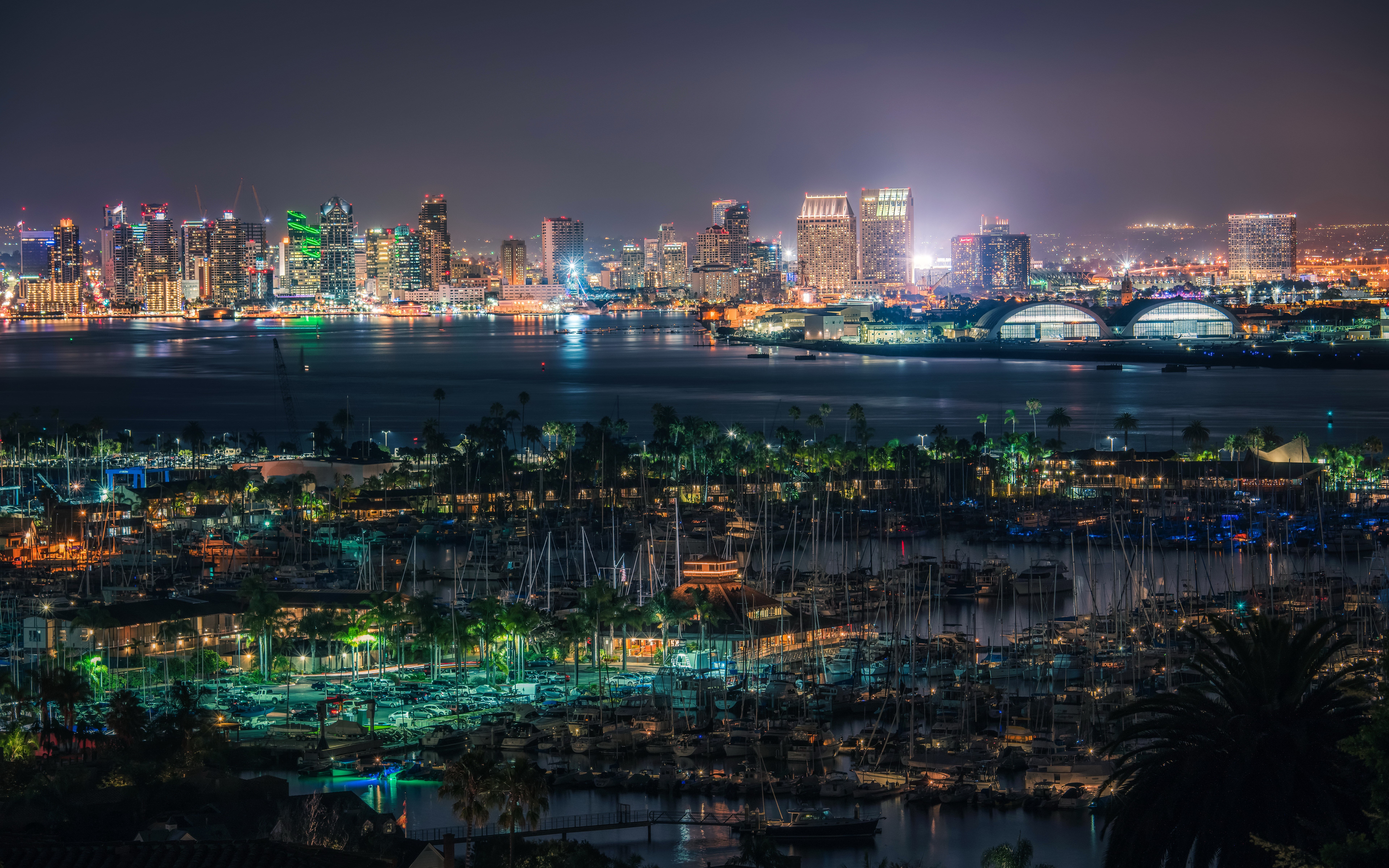 4K, 5K, 6K, 7K, USA, Houses, Marinas, San Diego, Megapolis, Night Gallery HD Wallpaper