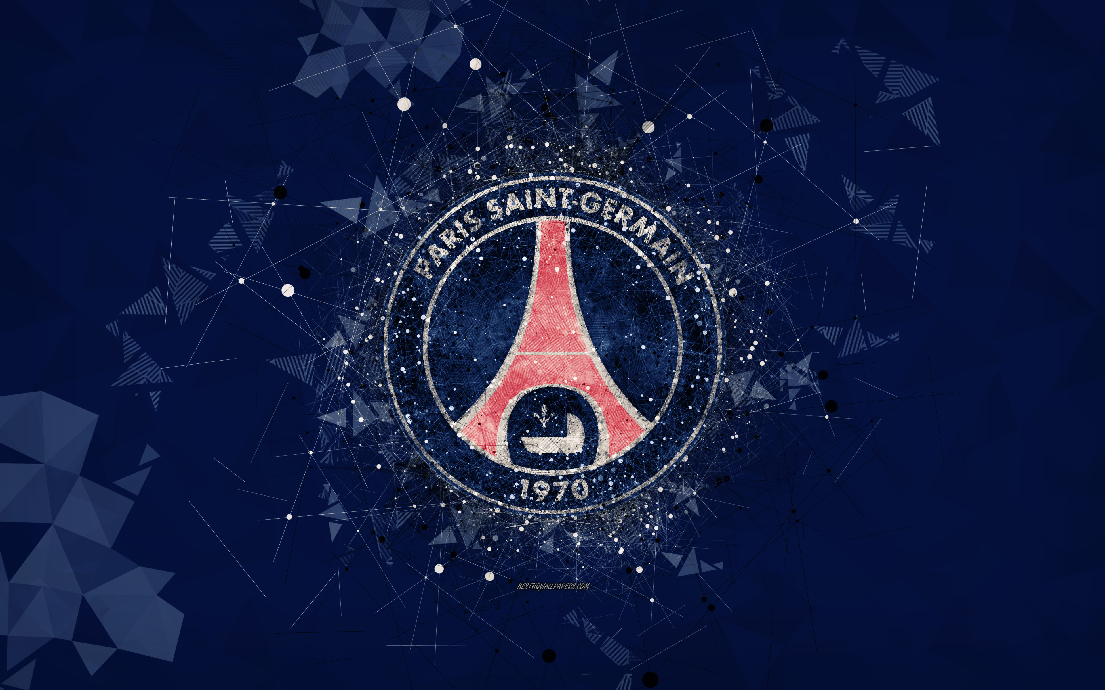 Download Wallpaper PSG, Paris Saint Germain, 4k, Art Logo, Blue Abstract Background, French Soccer Club, League 1, France, Football, Geometric Art For Desktop With Resolution 3840x2400. High Quality HD Picture Wallpaper