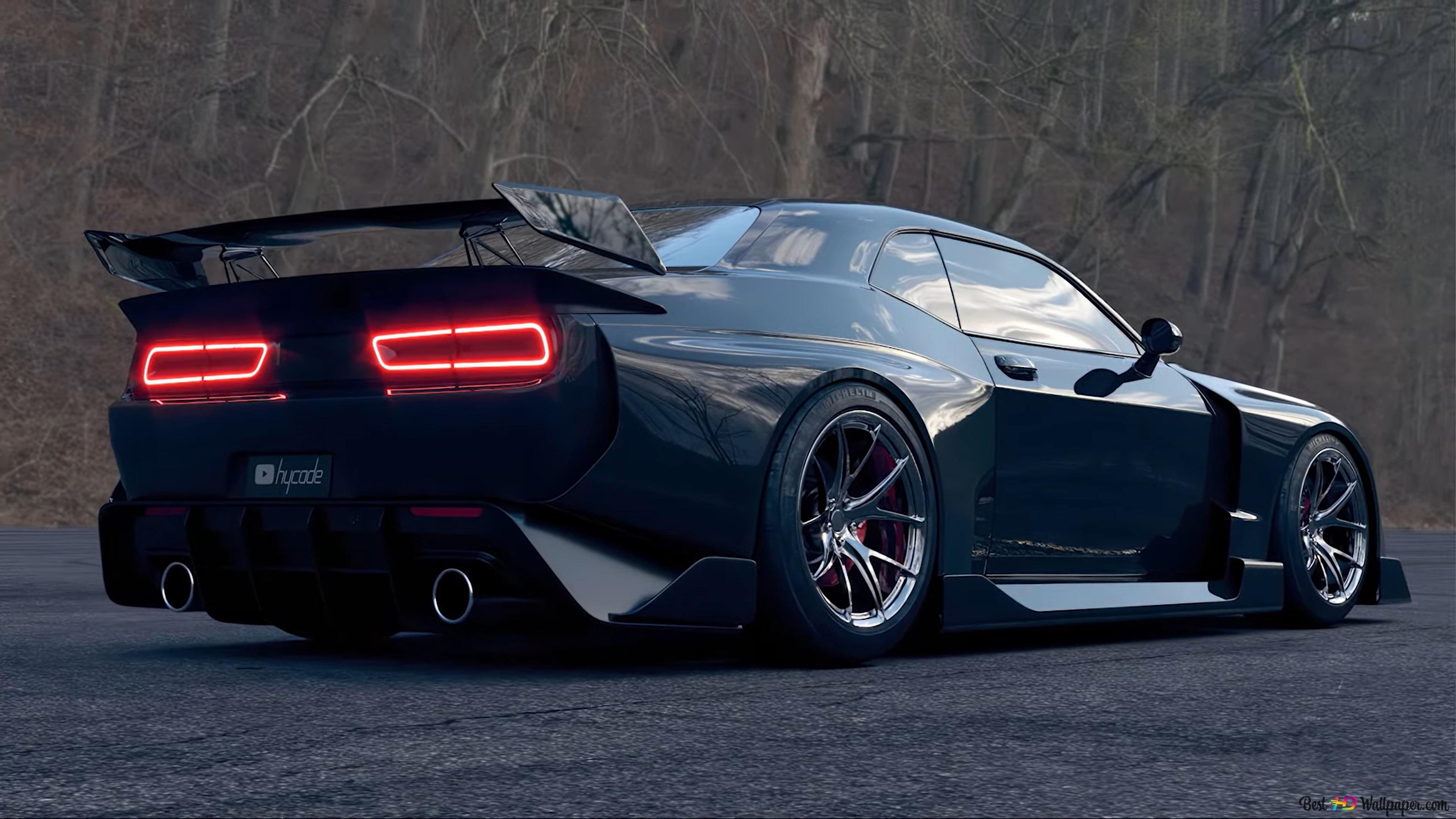 Black color and modified dodge challenger taillights 4K wallpaper download