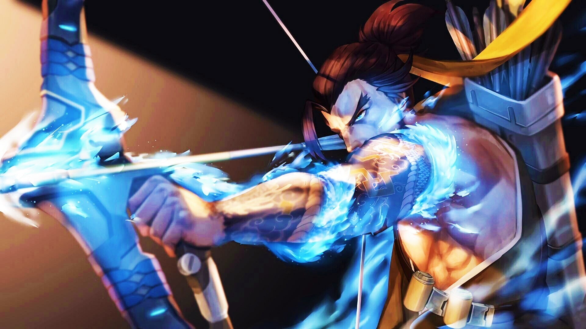 white, dark, anime, bow, blue, Ninja, computer, Overwatch, dragon, Hanzo Overwatch, PC gaming, Blizzard Entertainment, Arrow, costume, screenshot Gallery HD Wallpaper