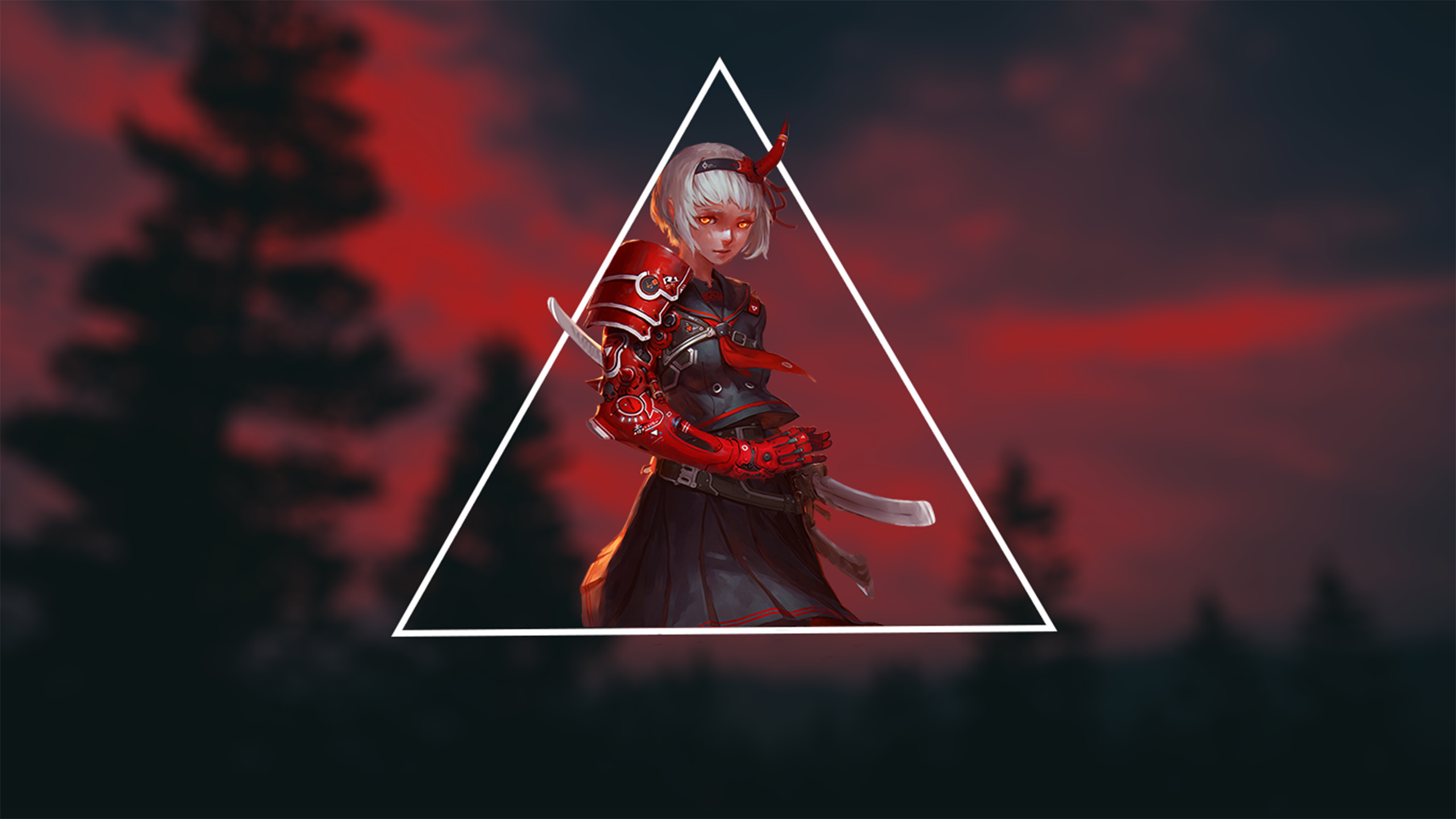 Wallpaper / samurai, anime girls, anime, triangle free download