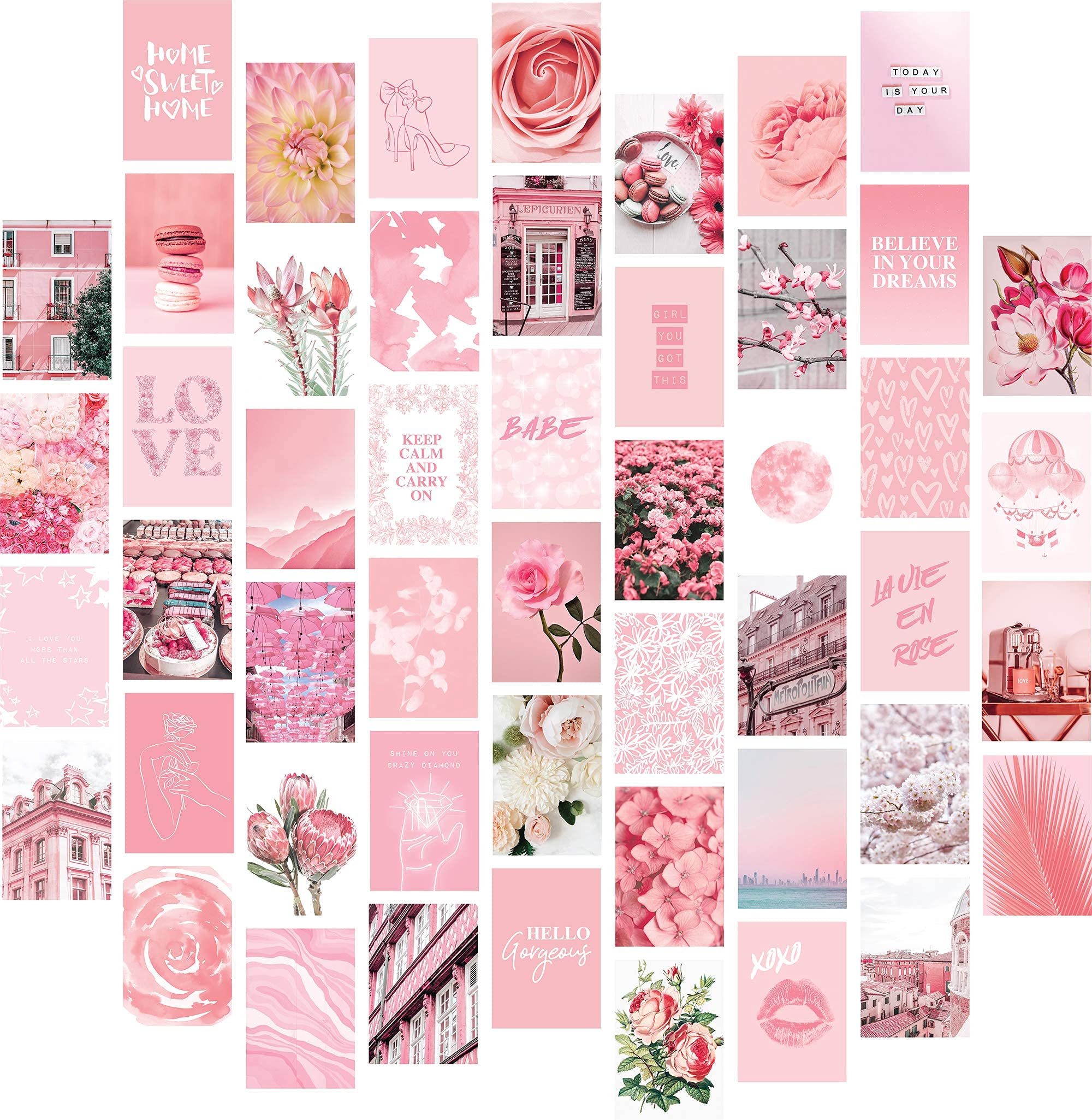Artivo Pink Wall Collage Kit Aesthetic Picture 50 Set 4x6, Light Pastel Pink Wall Decor for Teen Girls and Kids, Cute Bedroom Decor, Aesthetic Dorm Decor, Pretty Wall Decor Prints: Posters