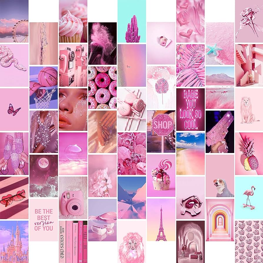 Pink Wall Collage Kit Aesthetic Picture, 50 Set Photo Collage Kit for Wall Aesthetic, Posters for Room Aesthetic, Trendy Aesthetic Pink Collage Kit, Cute Pastel Pink College Dorm Decor (4*6 inch): Buy