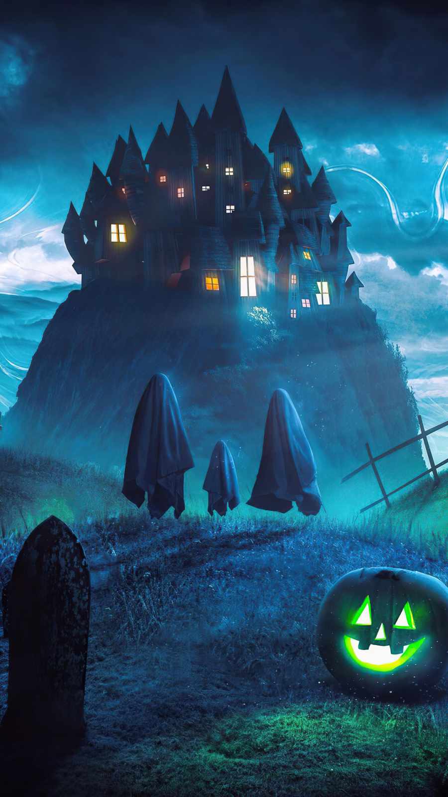 Cute Ghost Halloween Forest 4K Wallpaper iPhone HD Phone #3351m