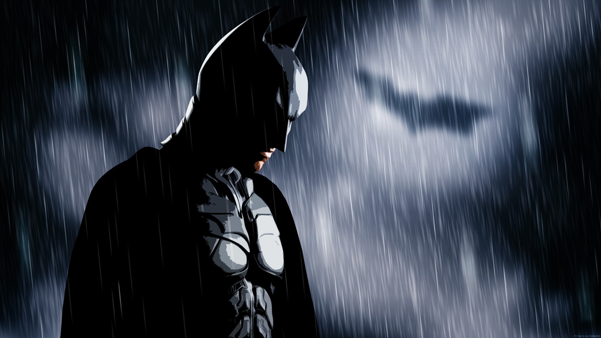 Wallpaper, 1920x1080 px, Bat signal, Batman, MessenjahMatt, people, rain 1920x1080