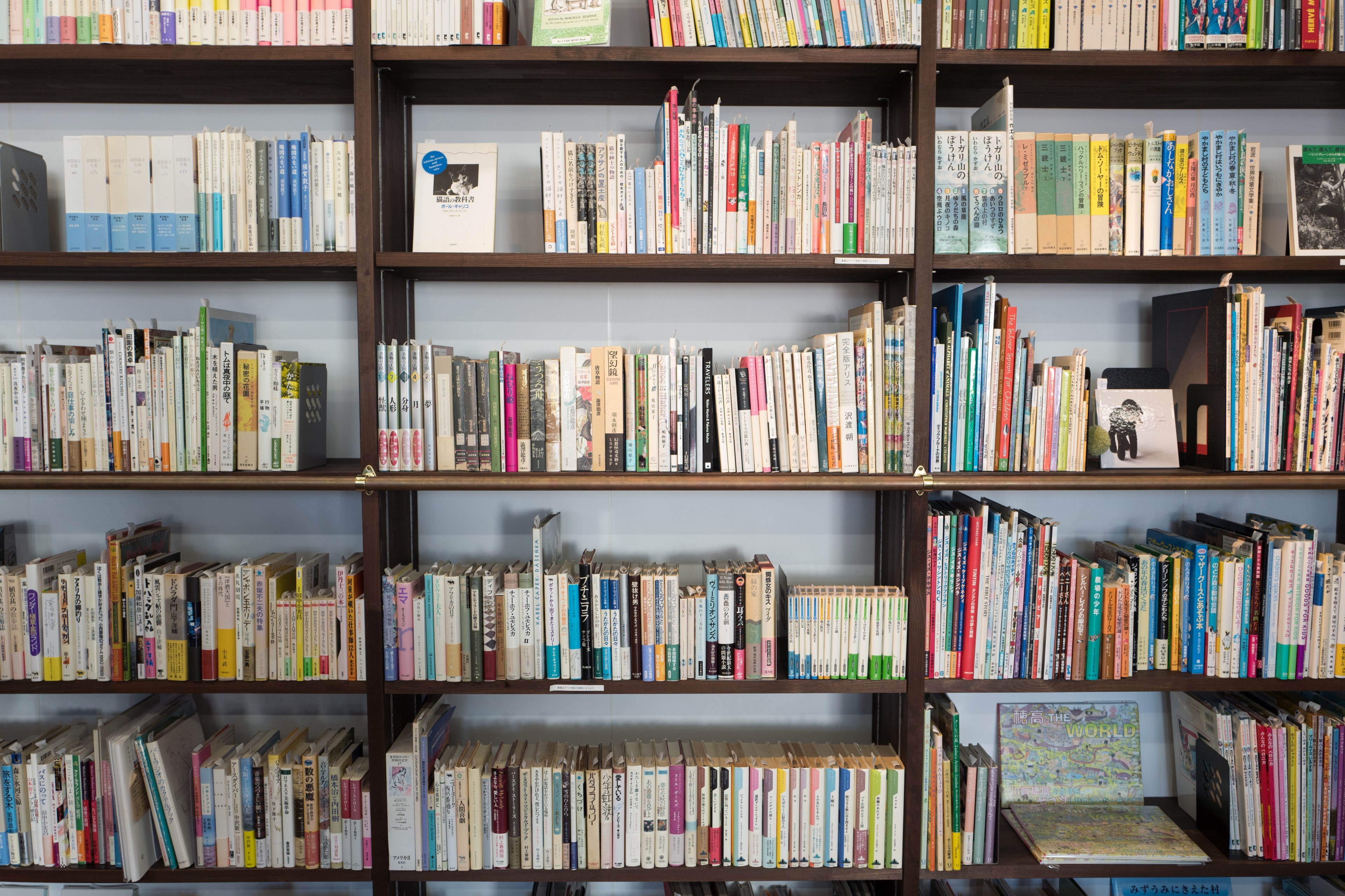 Wallpaper / a bookshelf with lots of colored books, bookshelf 4k wallpaper free download