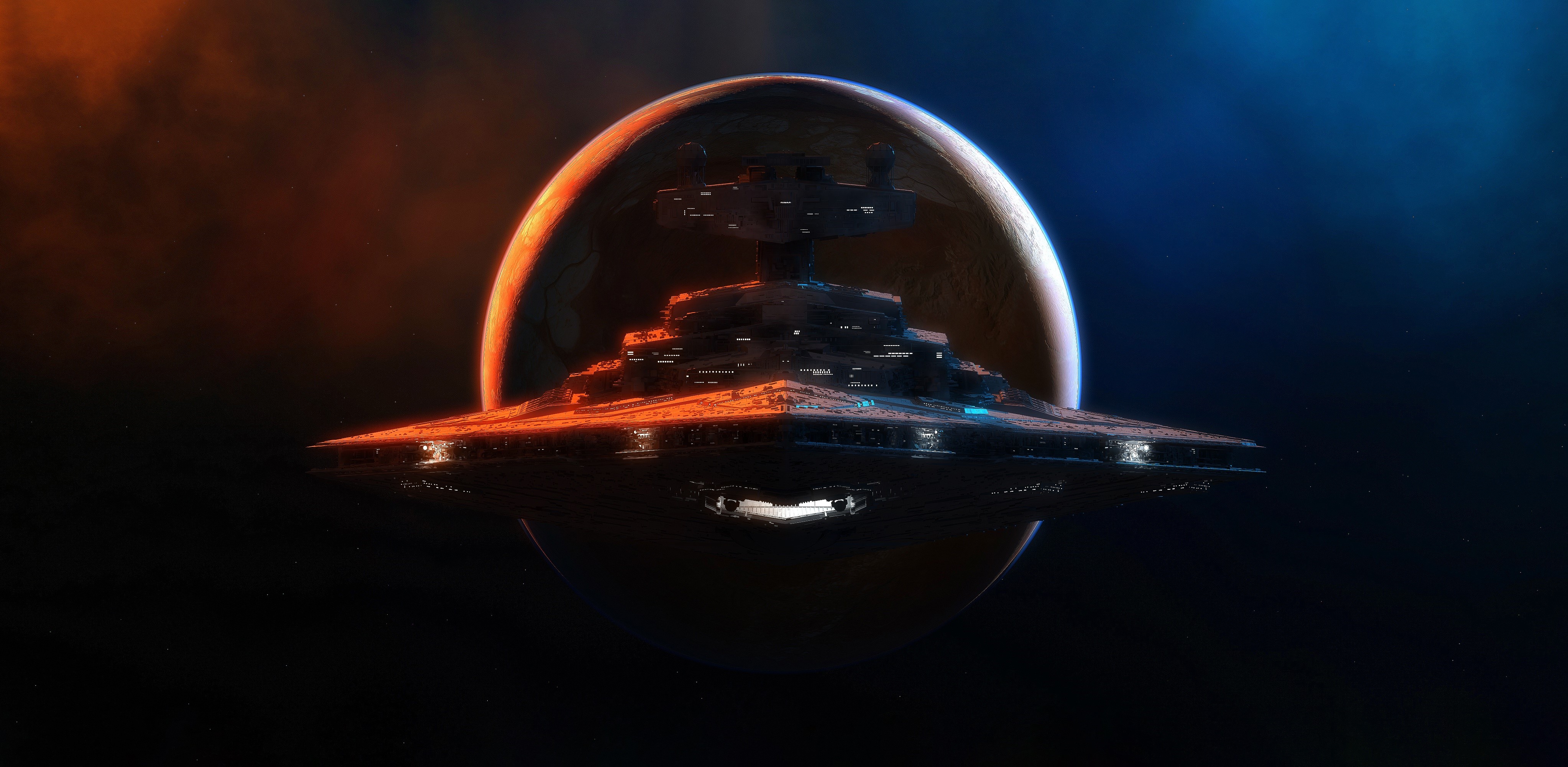 4K, spaceship, digital art, planet, science fiction, artwork, Star Destroyer, Star Wars, GrahamTG, space Gallery HD Wallpaper