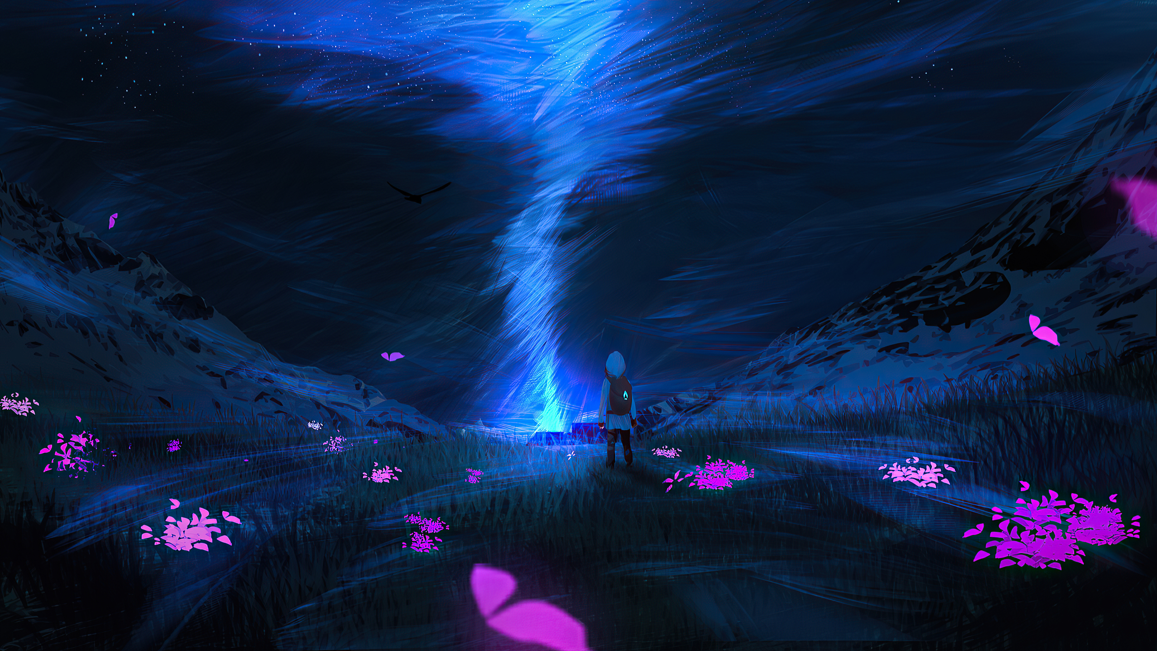 Download wallpaper 3840x2160 watching the tornado, dark, landscape, art 4k wallpaper, uhd wallpaper, 16:9 widescreen 3840x2160 HD background, 25666