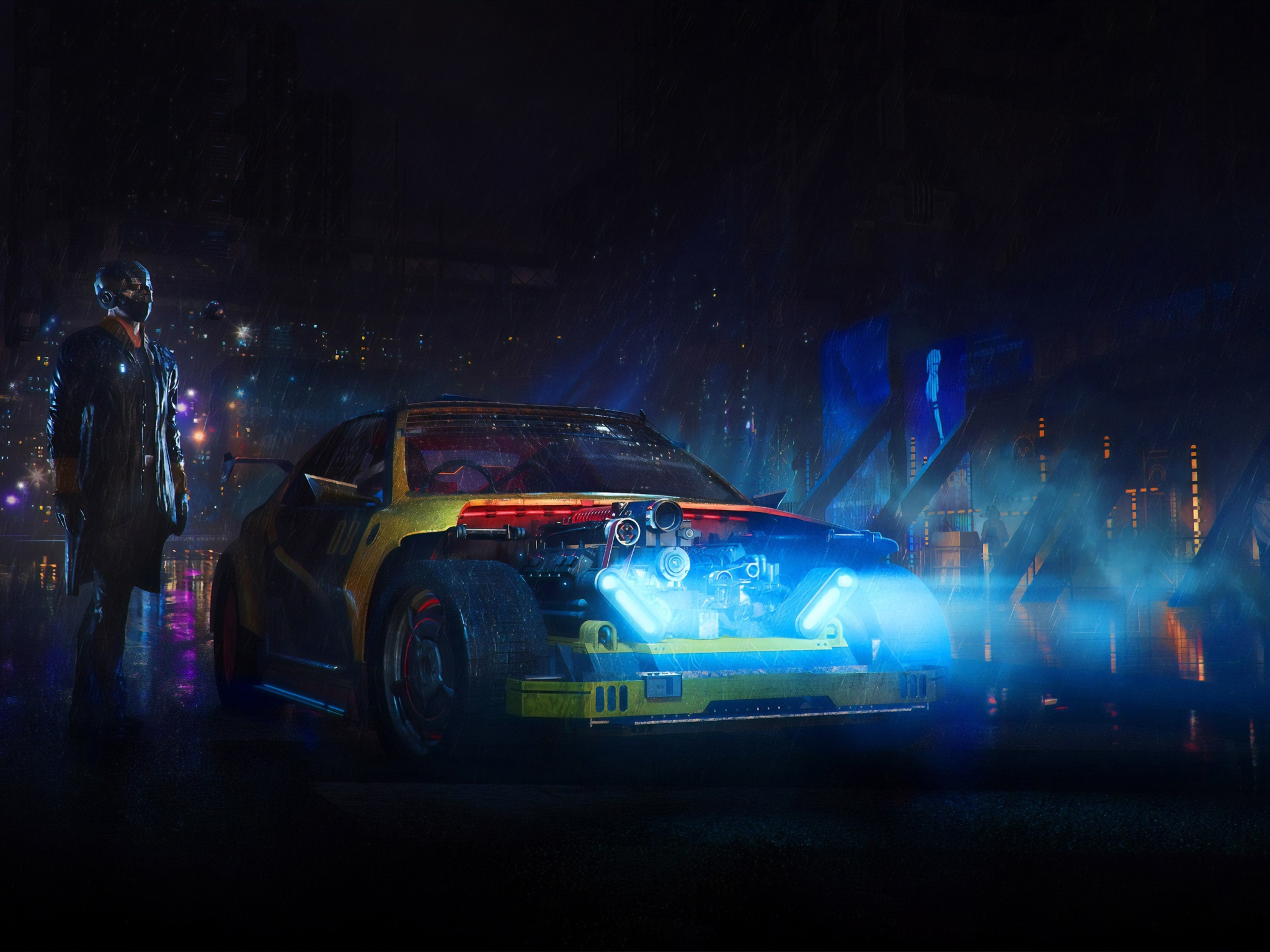 Wallpaper 4k Cyberpunk Car Open Bonnet Wallpaper