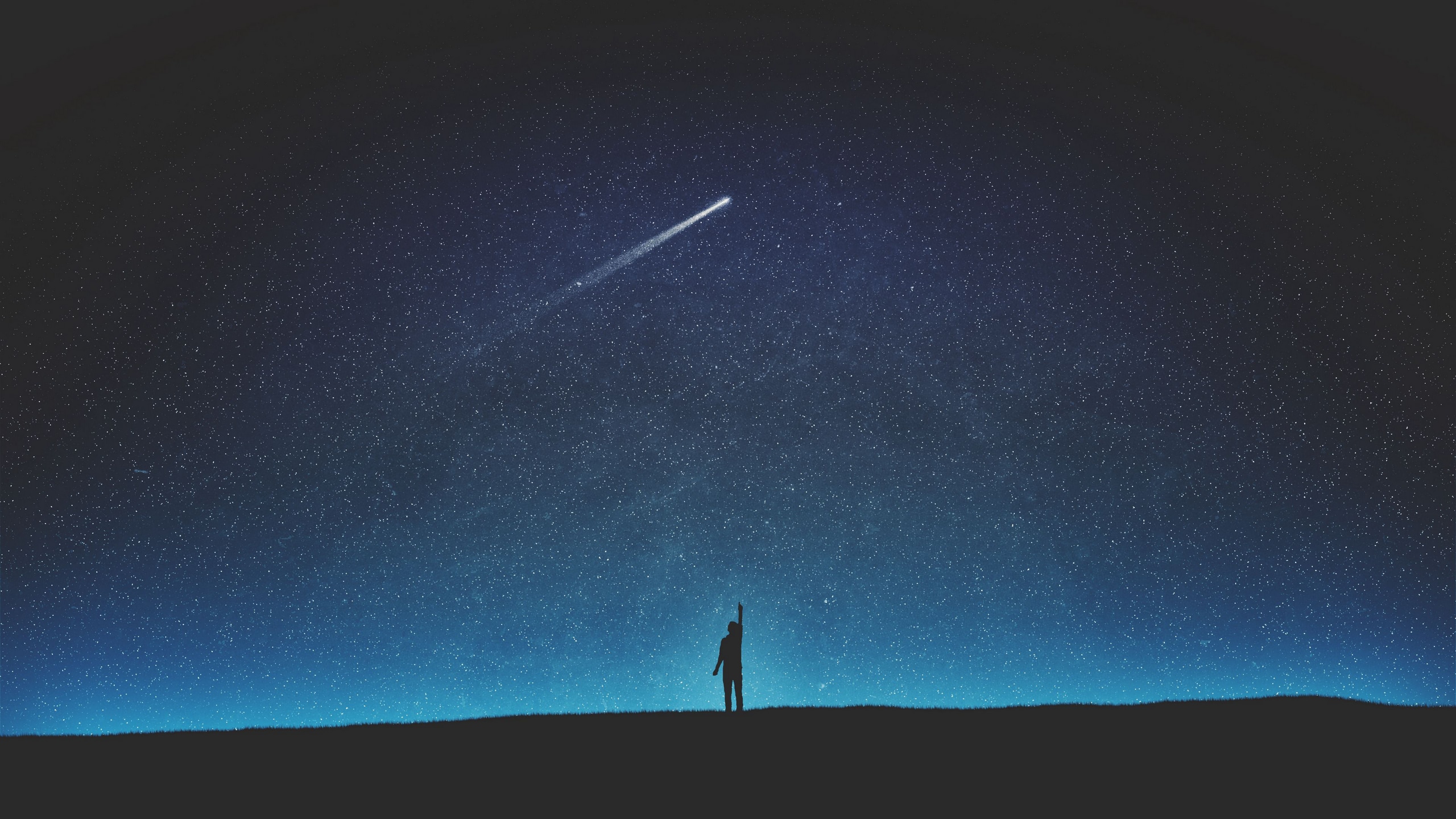 Wallpaper / silhouette, starry sky, shooting star, night, art, 4k free download