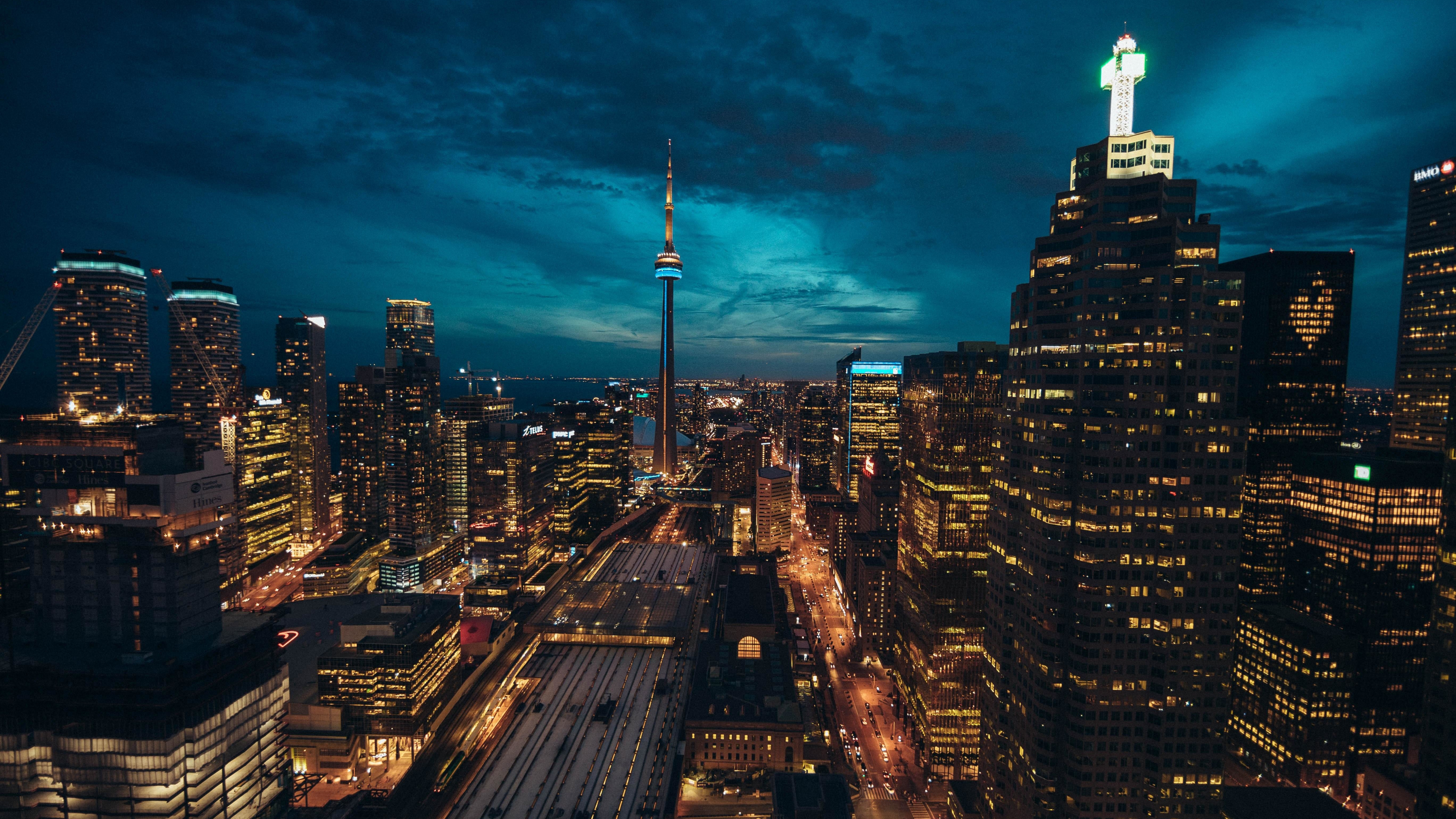 Download wallpaper 3840x2160 toronto, cityscape, buildings, night 4k wallpaper, uhd wallpaper, 16:9 widescreen 3840x2160 HD background, 22140