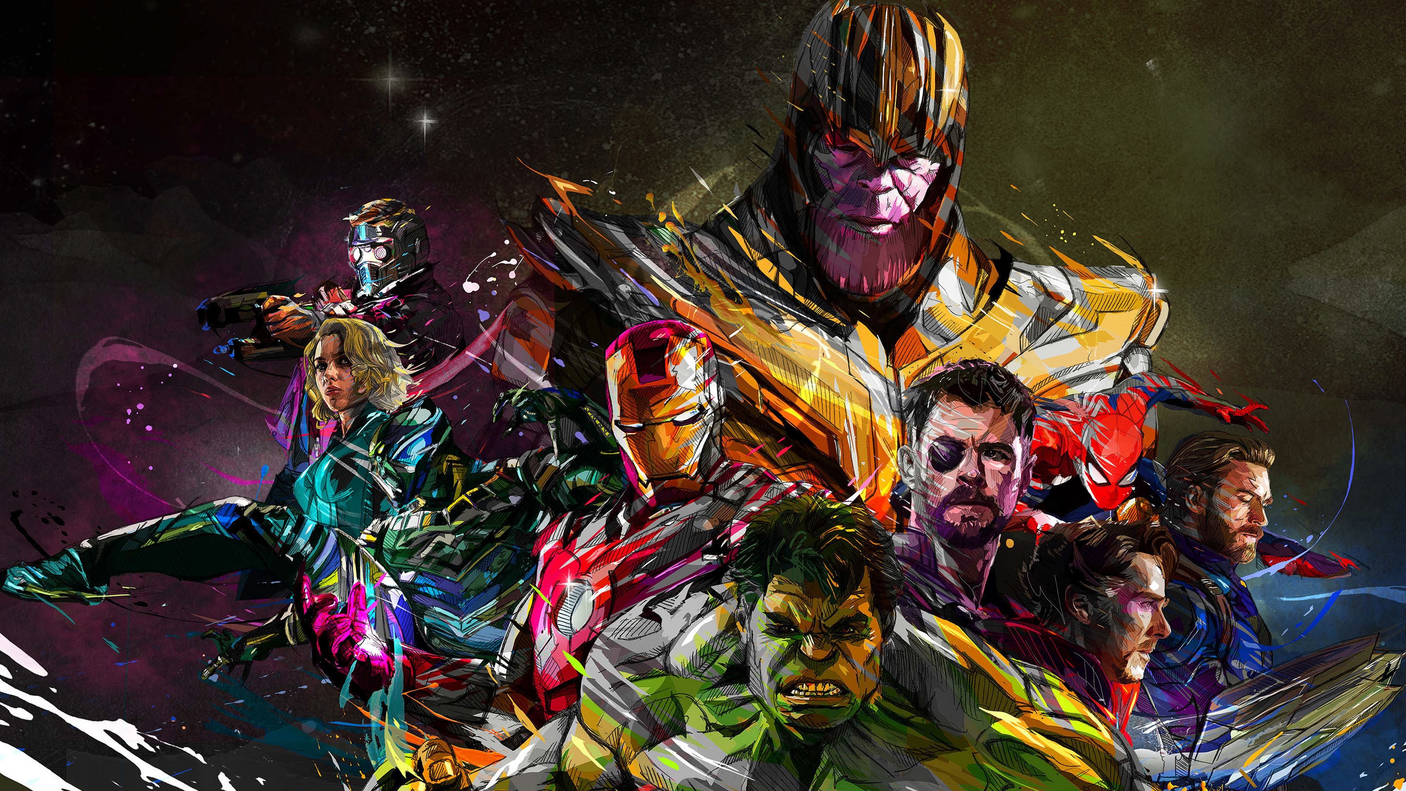 Wallpaper / avengers, thanos, iron man, hulk, captain america, thor, star lord, scarlet witch, spiderman, superheroes, hd, behance free download