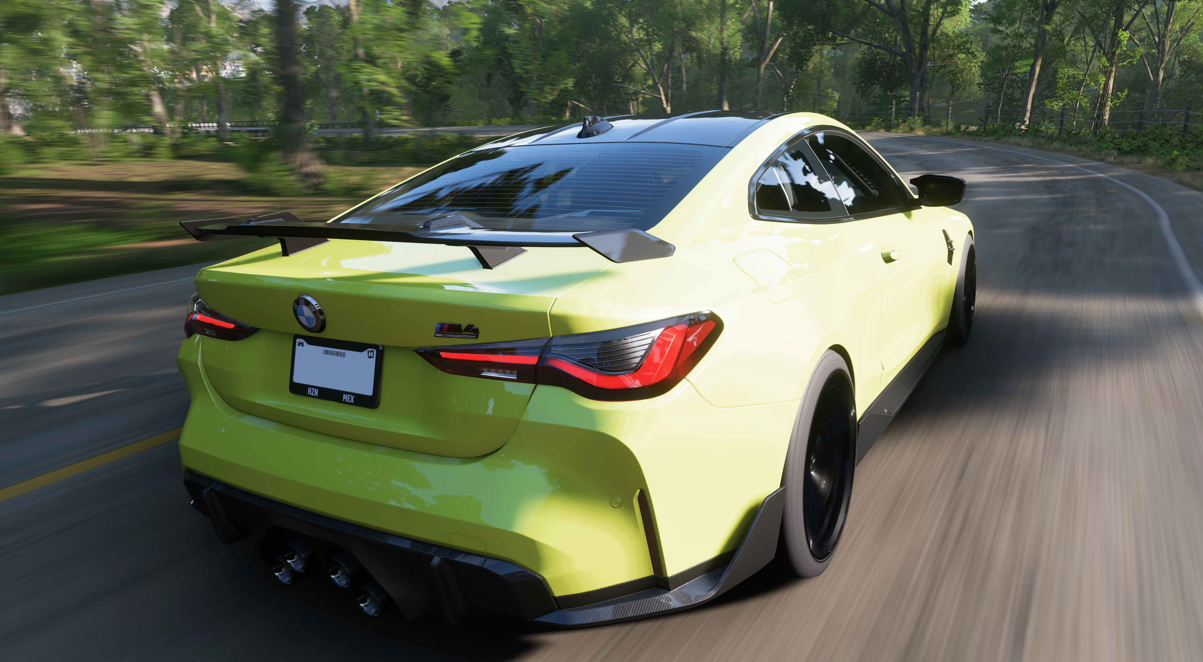 Wallpaper, Forza Horizon 5, car, motorsport, BMW M4, 4K gaming, video games, CGI, rear view, taillights, road 3839x2113