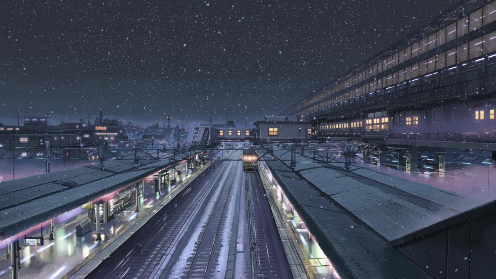 night, 5 Centimeters Per Second, train station, Makoto Shinkai, winter, snow Gallery HD Wallpaper