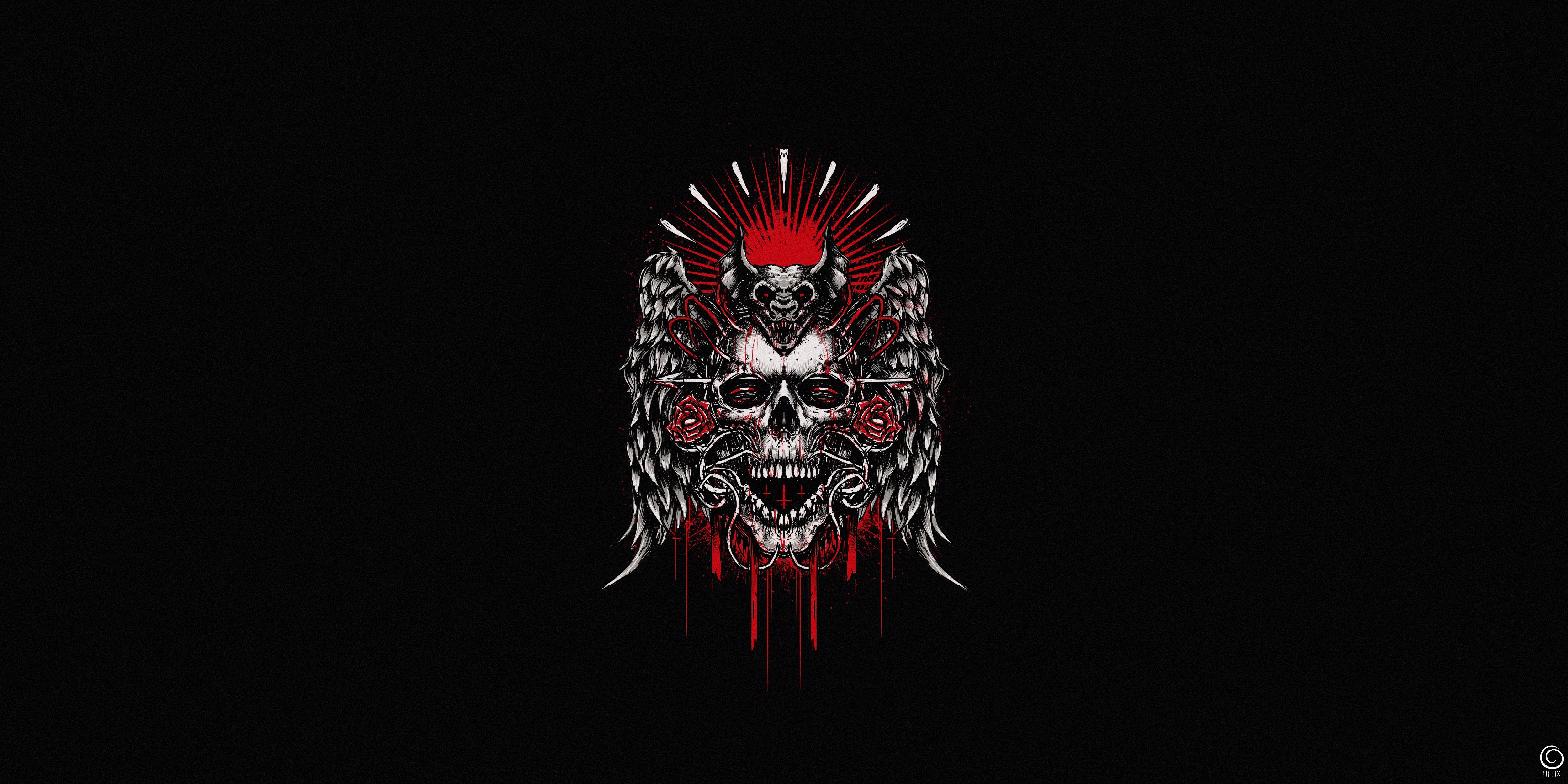 4K, skull, horror, simple background, artwork, blood Gallery HD Wallpaper