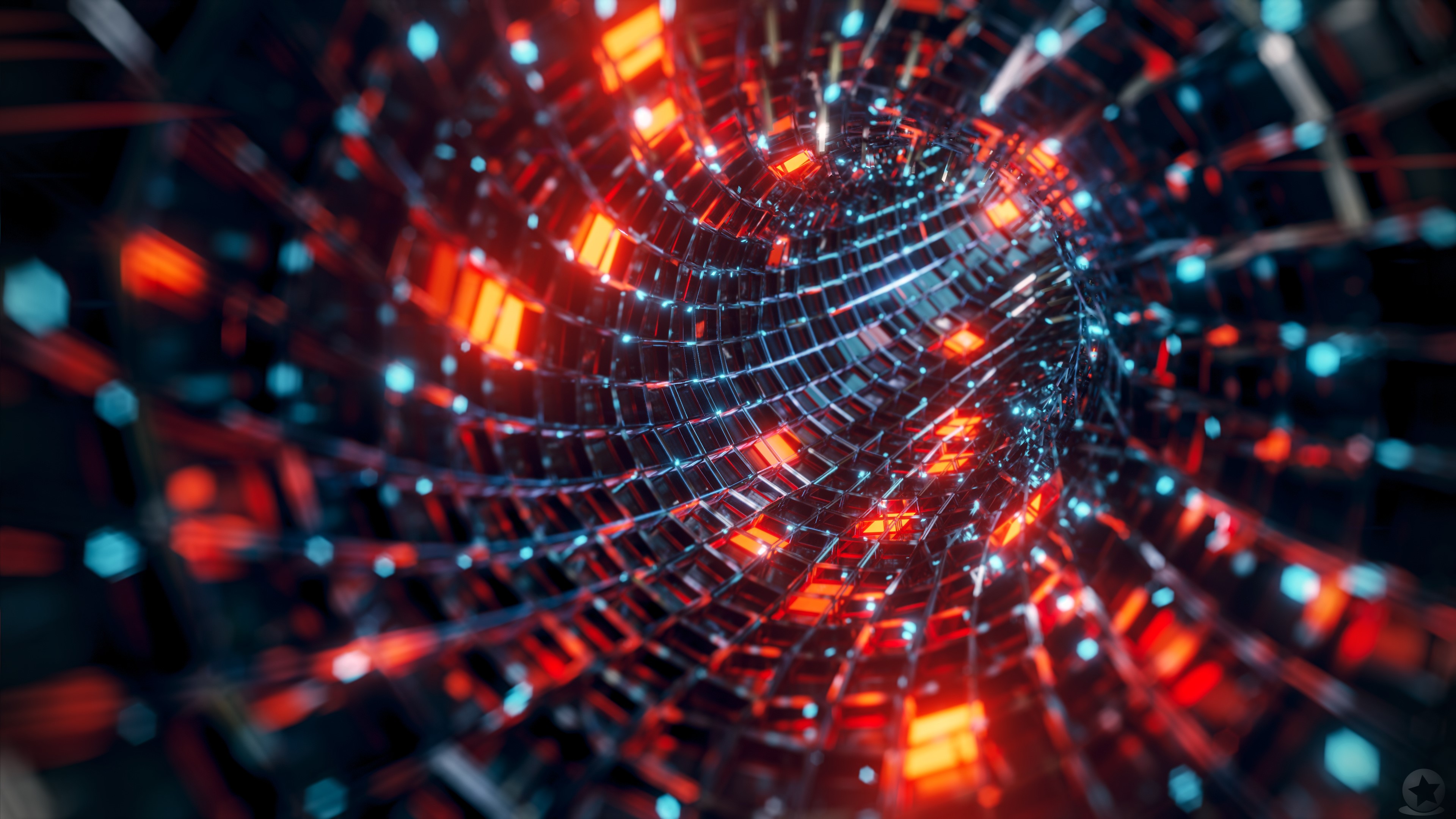 4K, grid, Blender, metal, abstract, luminosity, curved, science fiction, Tubes, tech, tunnel Gallery HD Wallpaper