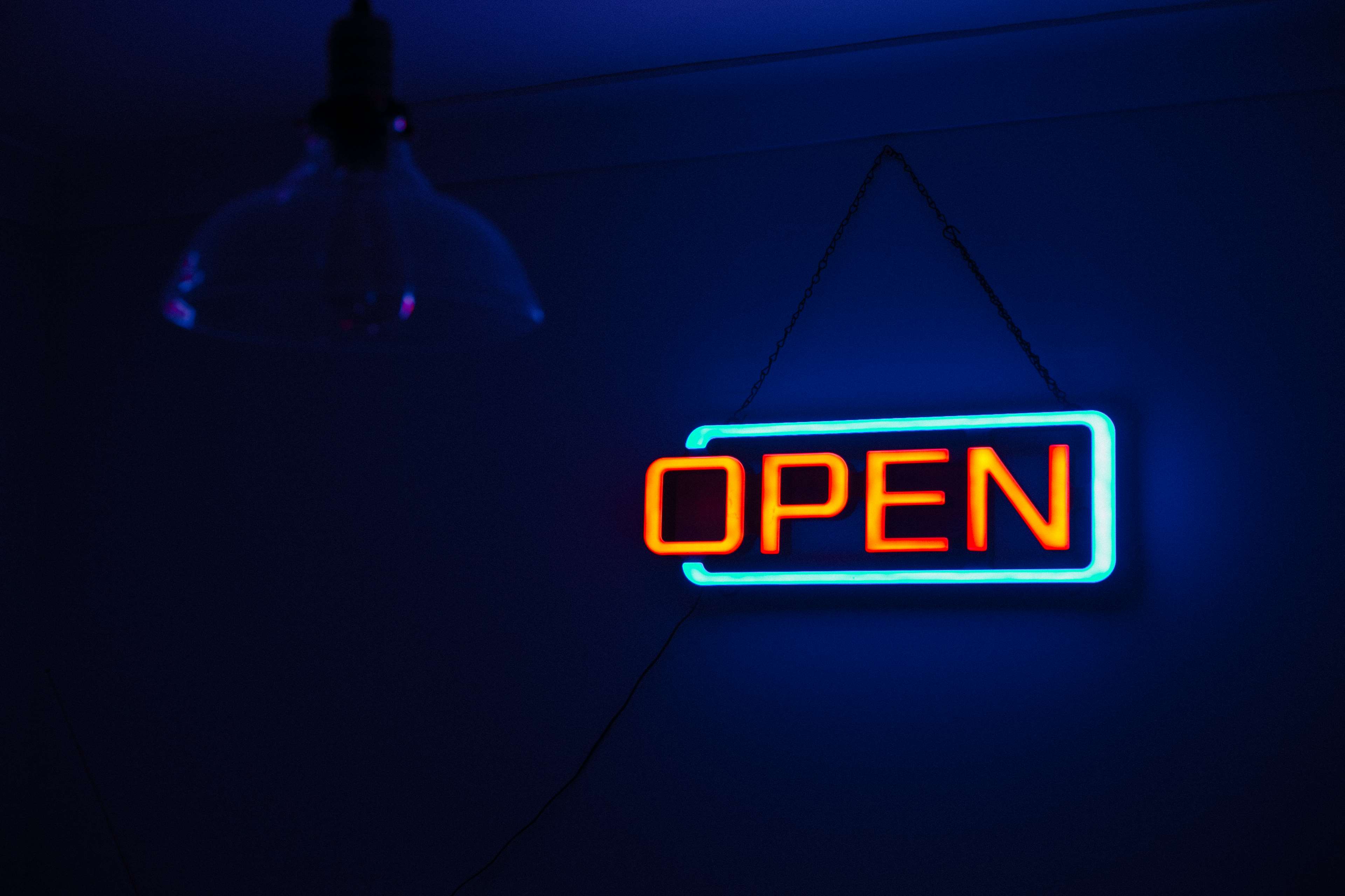 dark, light, neon, neon sign, open, sign 4k wallpaper