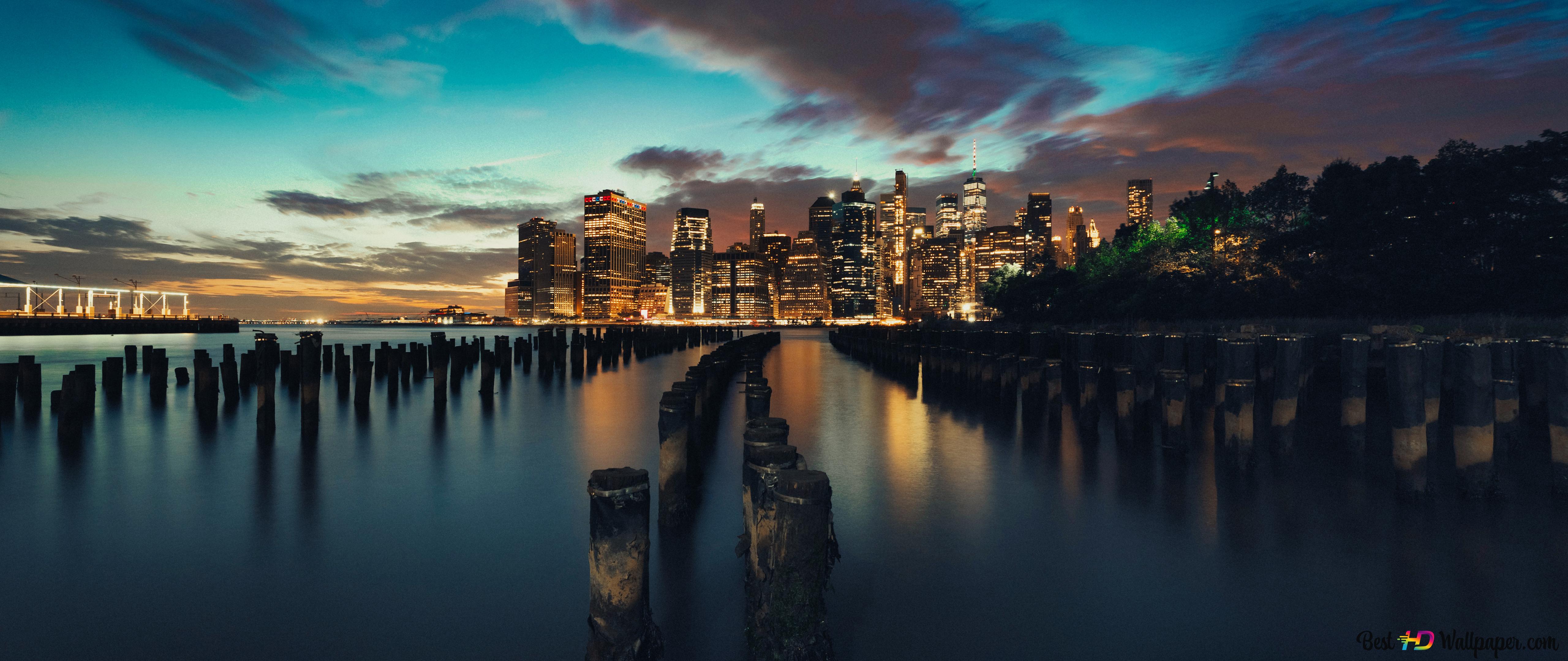 New York City skyline at night 4K wallpaper download