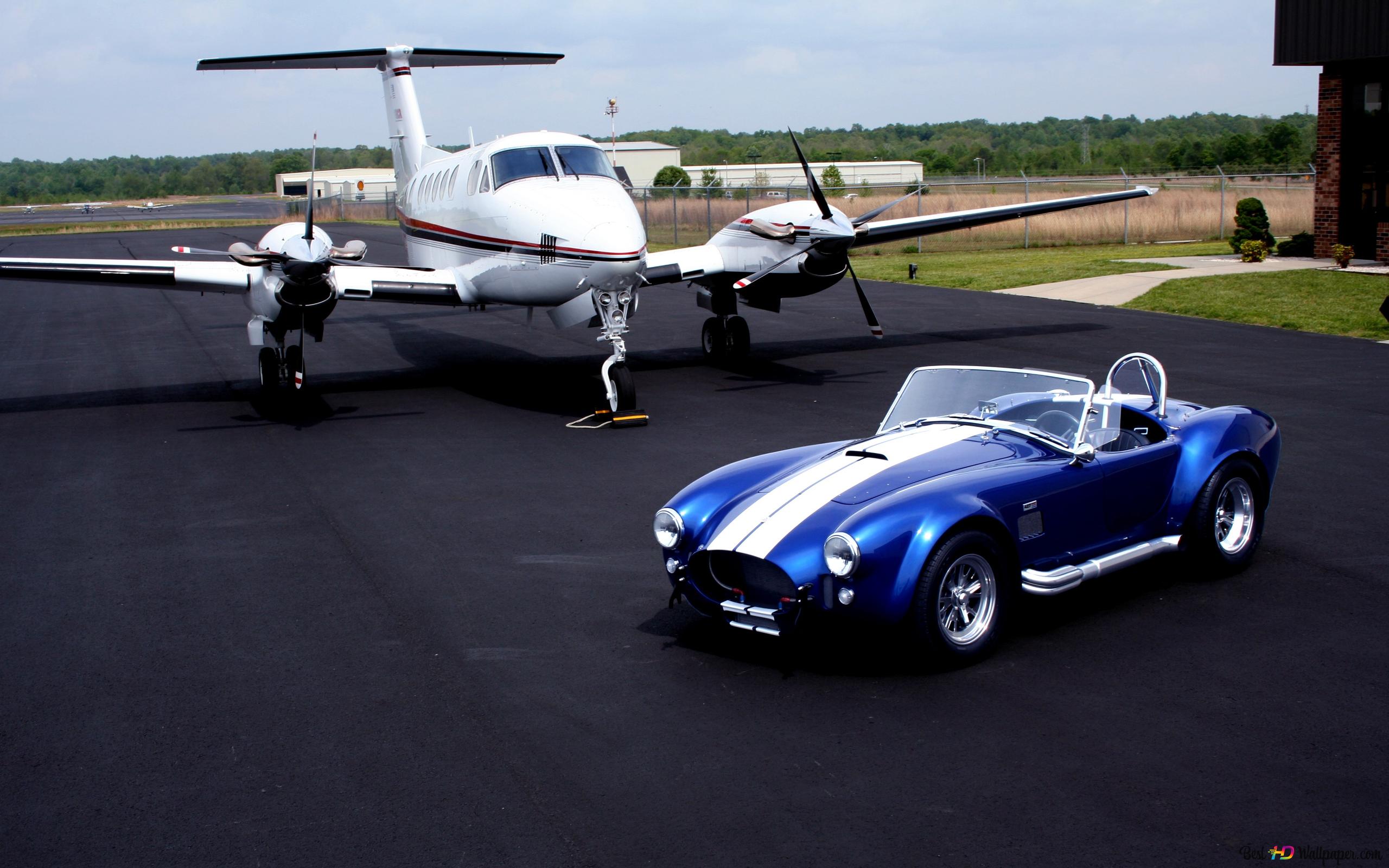 Blue and white convertible Shelby Cobra 2K wallpaper download