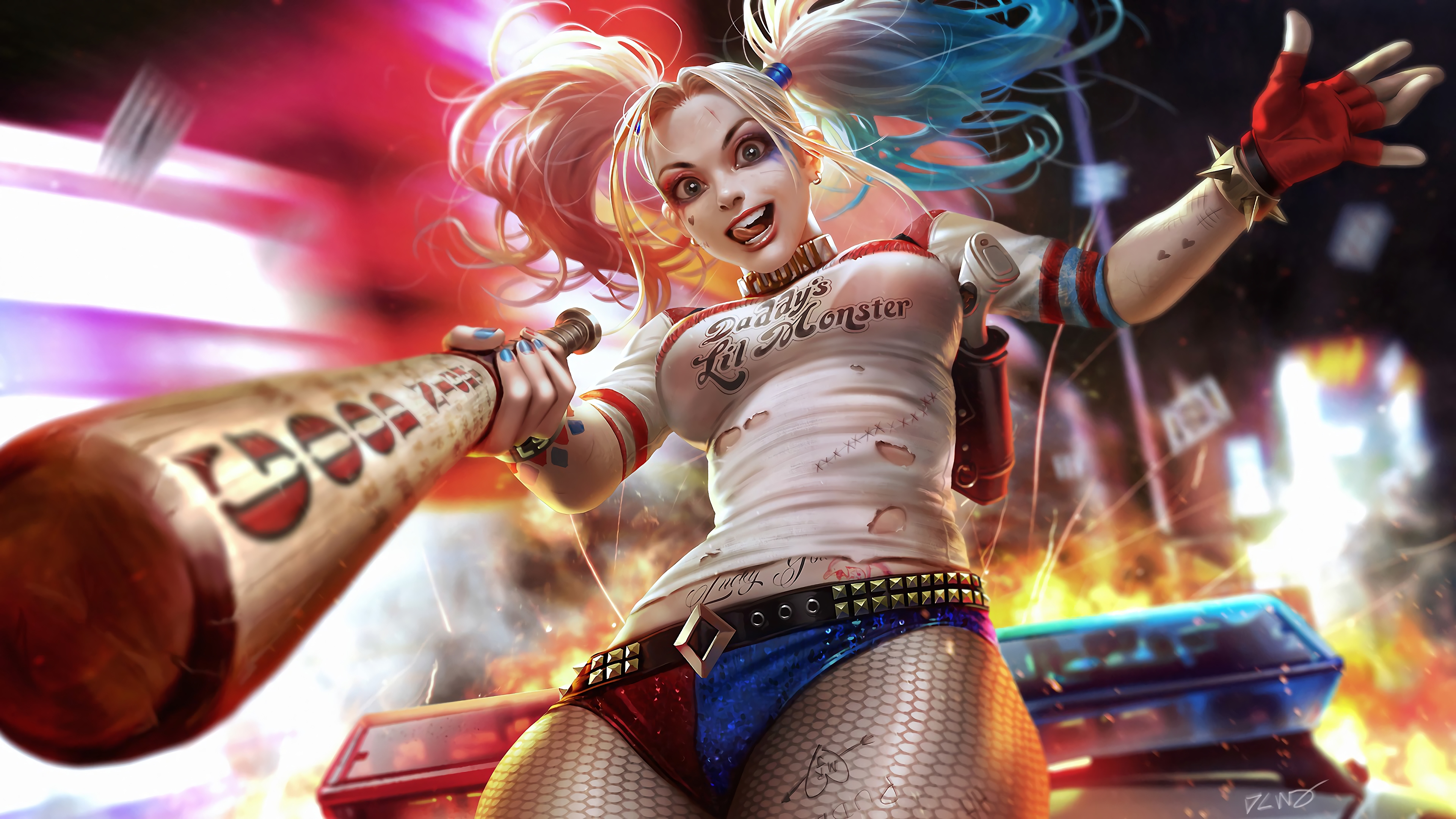 Harley Quinn Bat 4K Wallpaper
