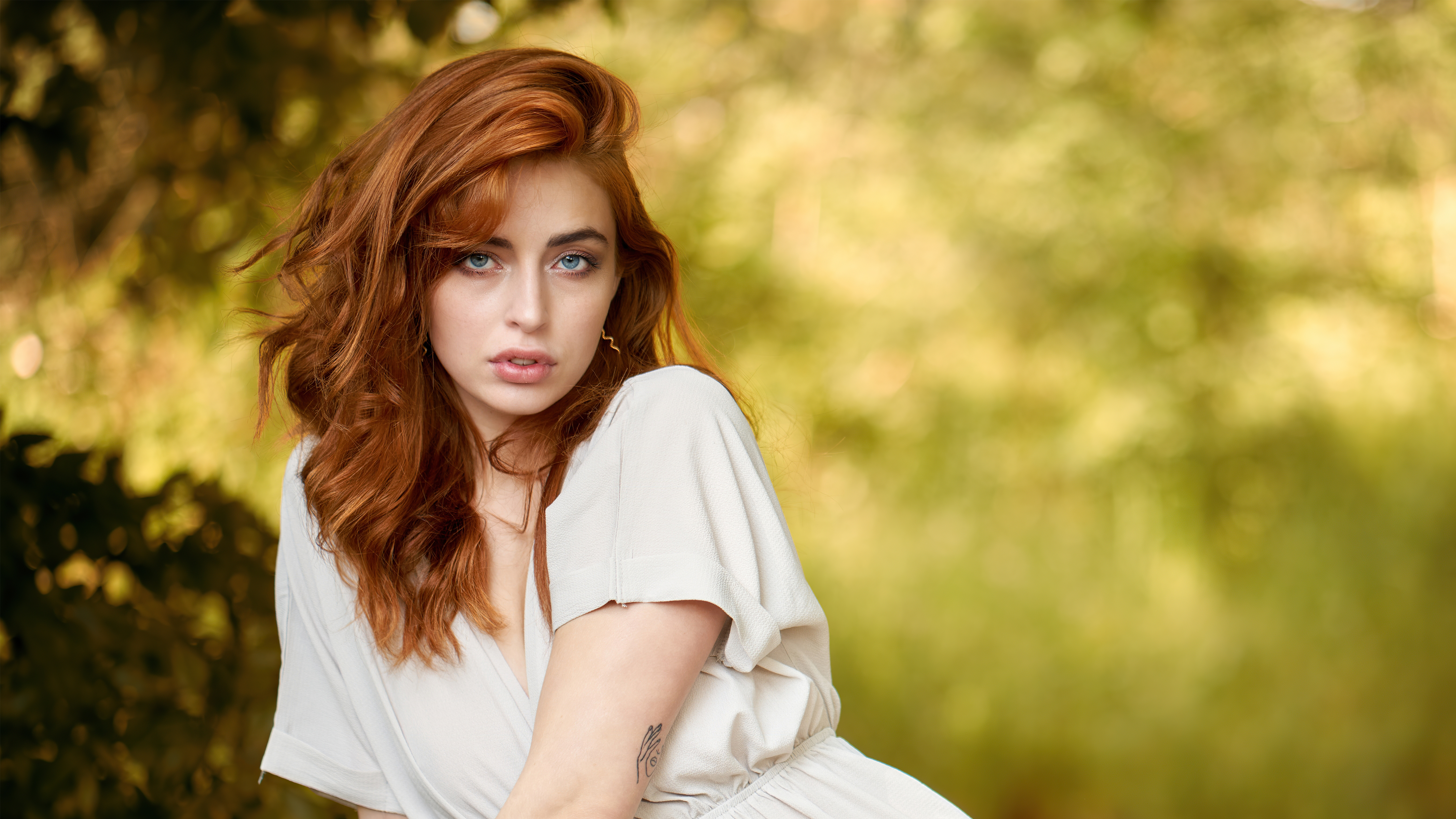 Wallpaper 4k Red Head Girl White Dress 4k Wallpaper