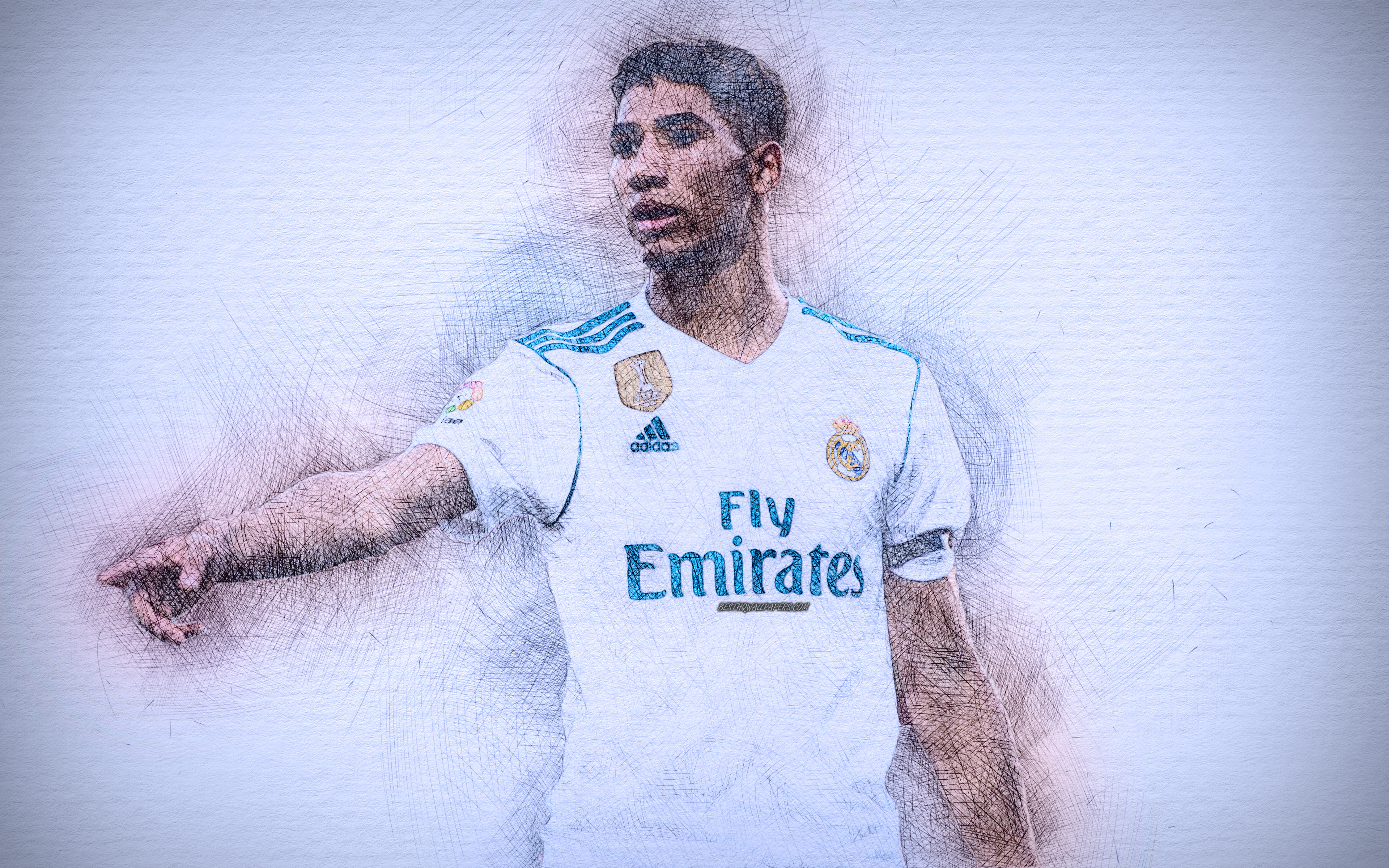 Download wallpaper Achraf Hakimi, 4k, artwork, football stars, Galacticos, Real Madrid, La Liga, Hakimi, soccer, footballers, drawing Achraf Hakimi for desktop with resolution 3840x2400. High Quality HD picture wallpaper