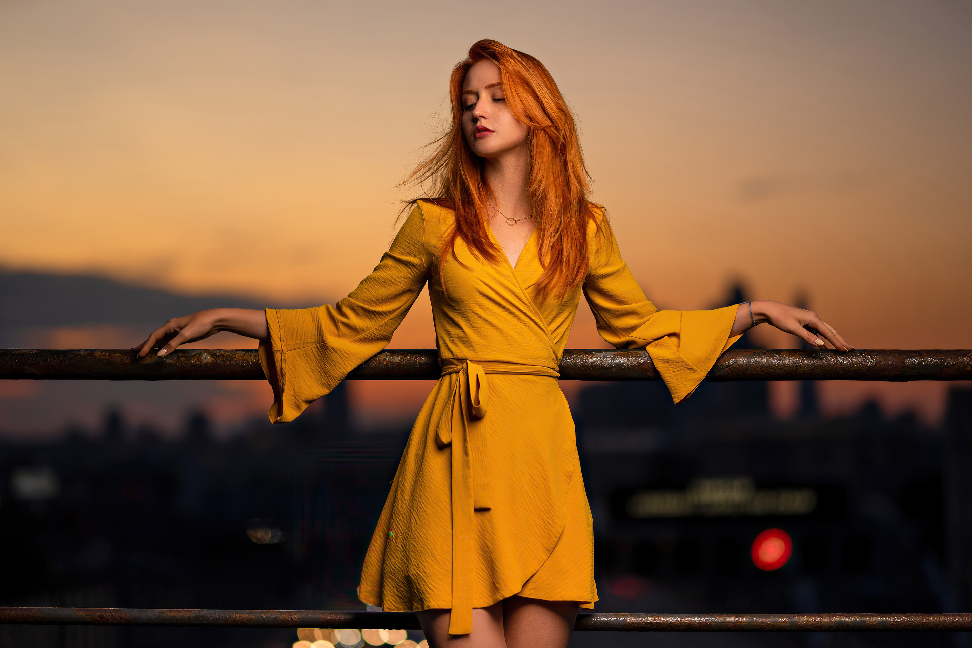 Wallpaper 4k Redhead Girl Yellow Clothing 4k Wallpaper