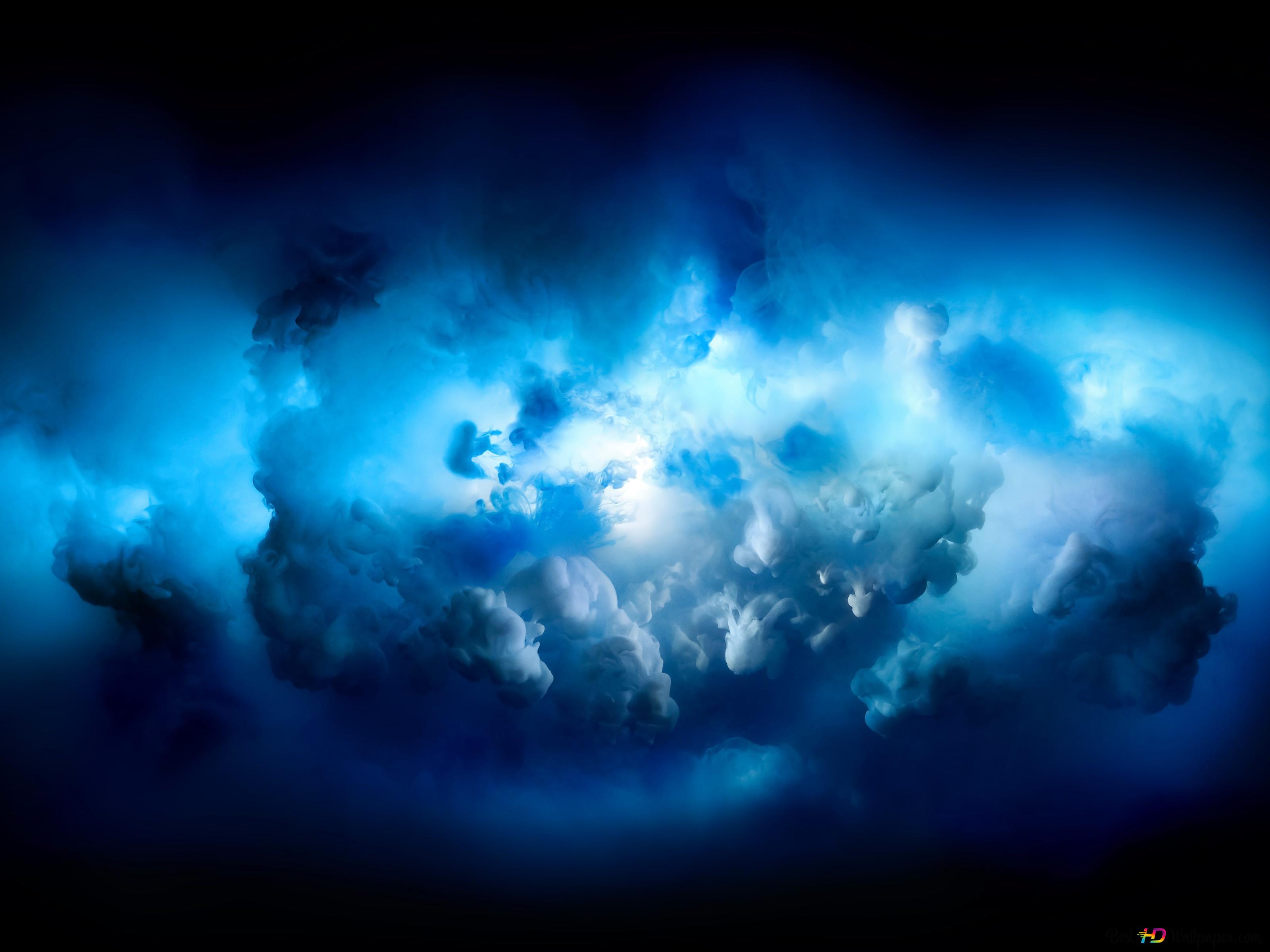 Luminous clouds with lights in black and blue colors 4K wallpaper download