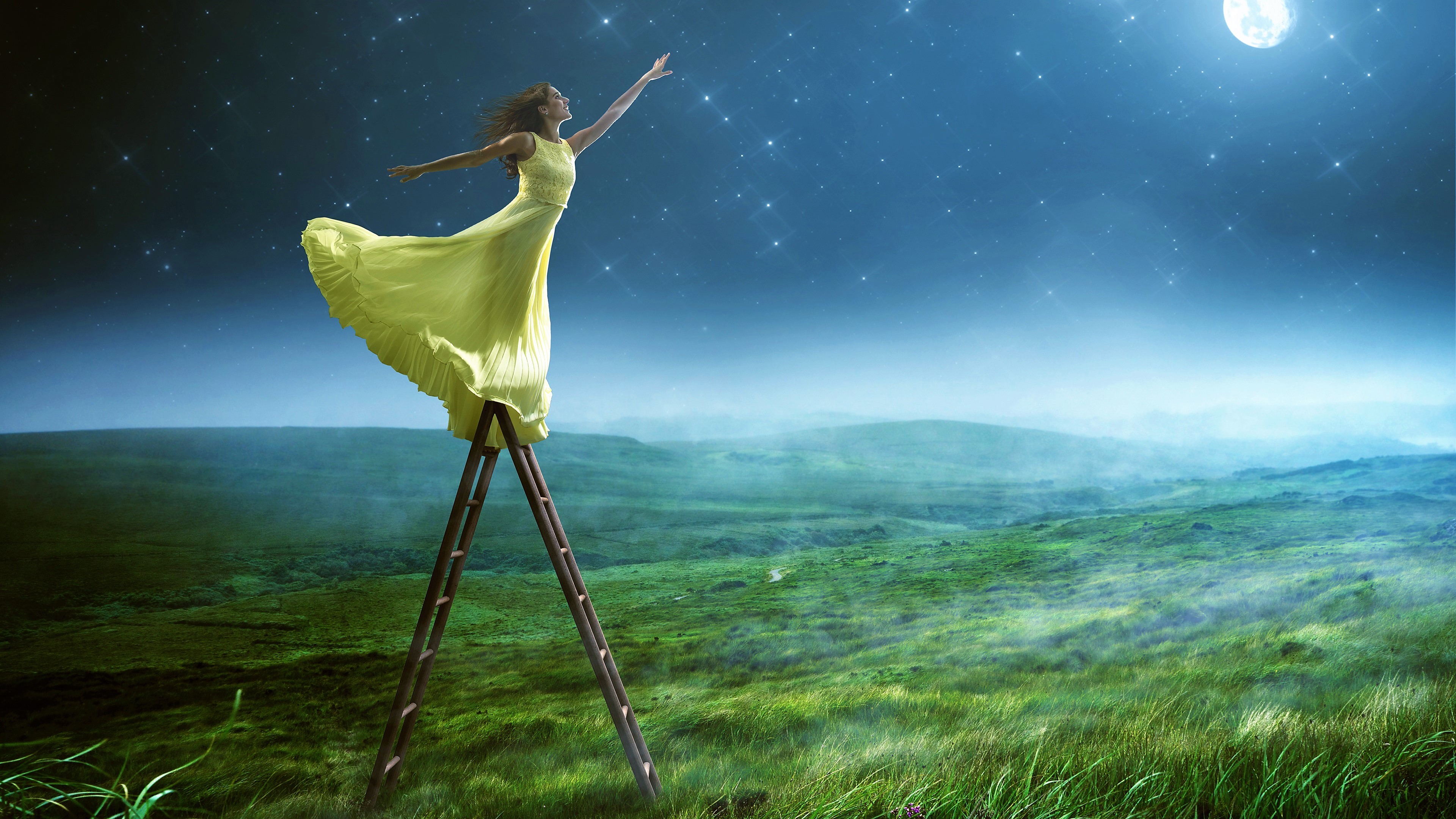 3840x2160 autumn, dream, dress, fairytale, fantasy, fantasy girl, fantasy woman, female, flowers, forest, girl, portrait, woman 4k wallpaper JPG 493 kB
